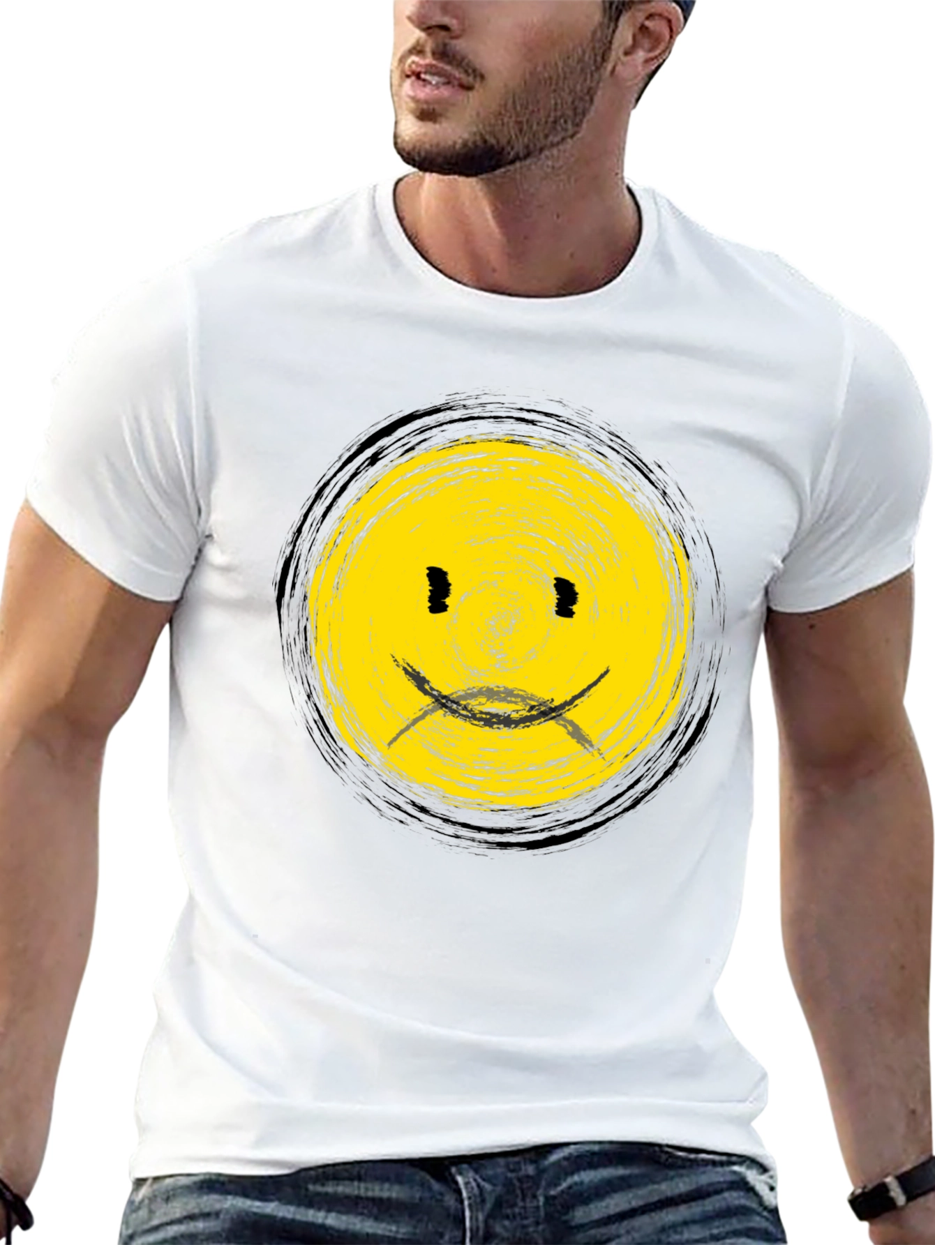 Smiley Face Black T-Shirt - Casual Graphic Tee