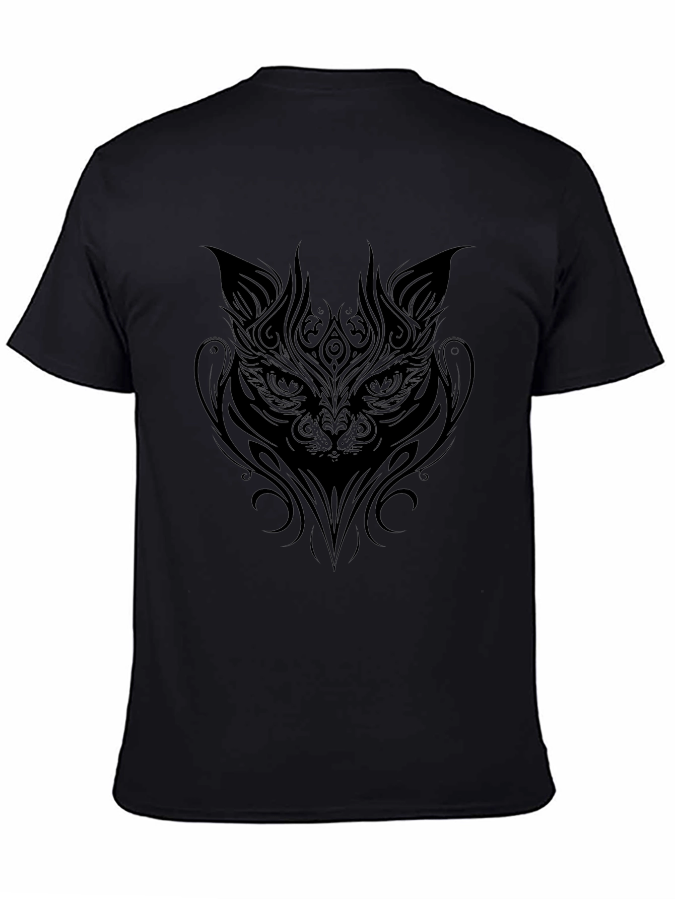Tribal Cat Graphic Black T-Shirt