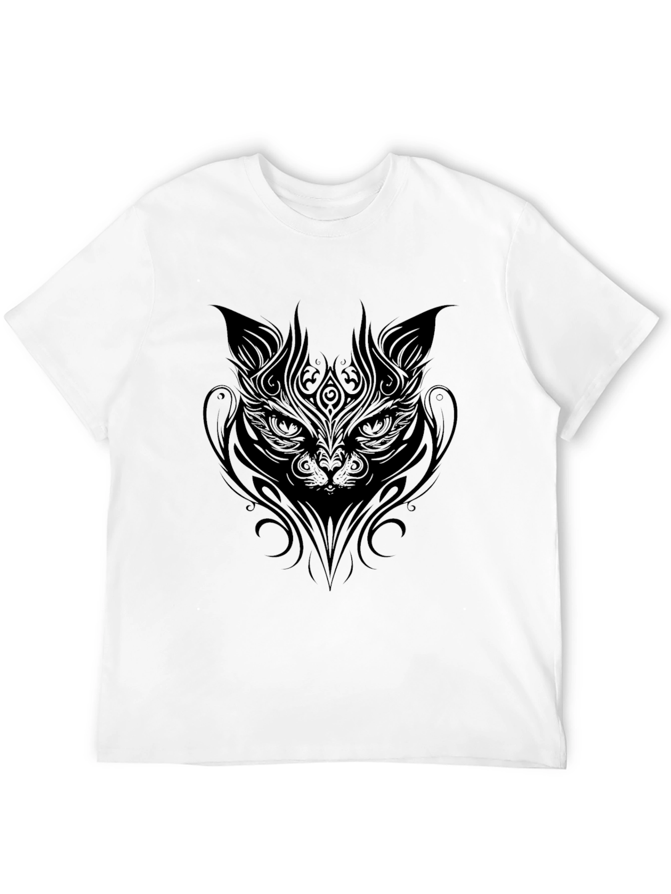 Tribal Cat Graphic Black T-Shirt
