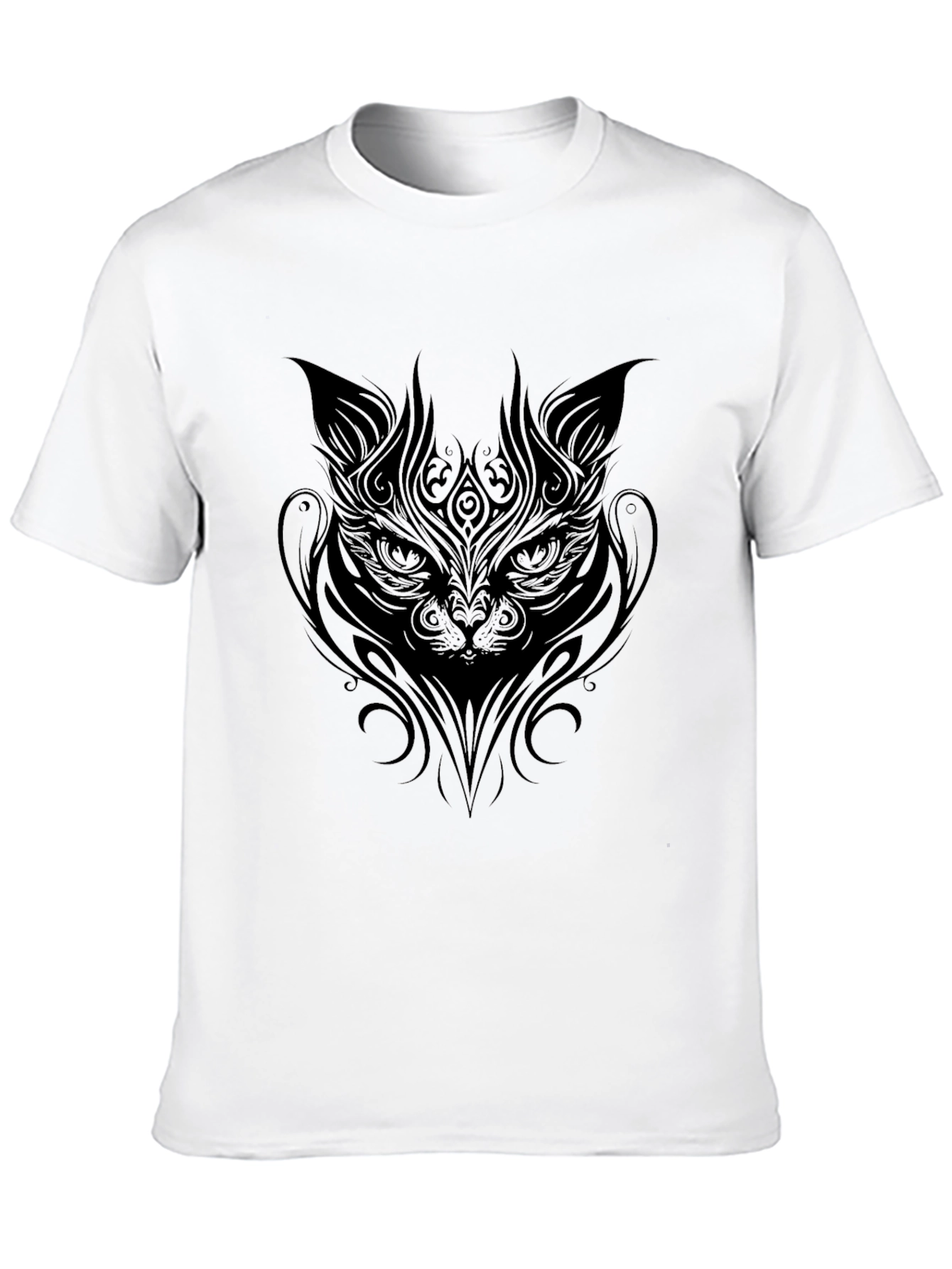 Tribal Cat Graphic Black T-Shirt