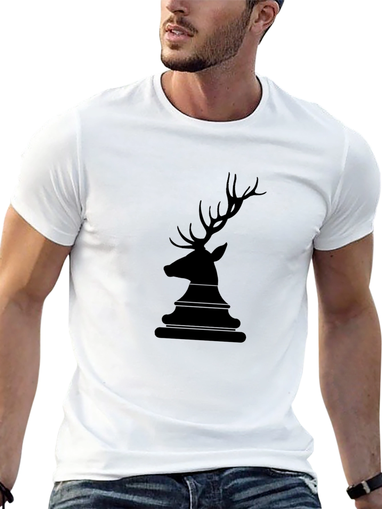 Mens Black Deer Head Graphic Tee