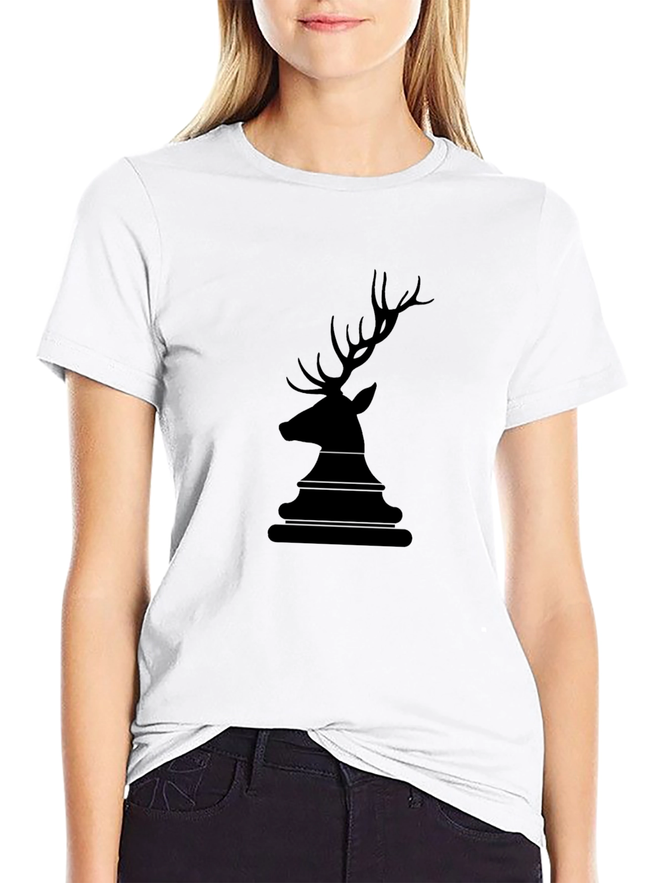 Mens Black Deer Head Graphic Tee