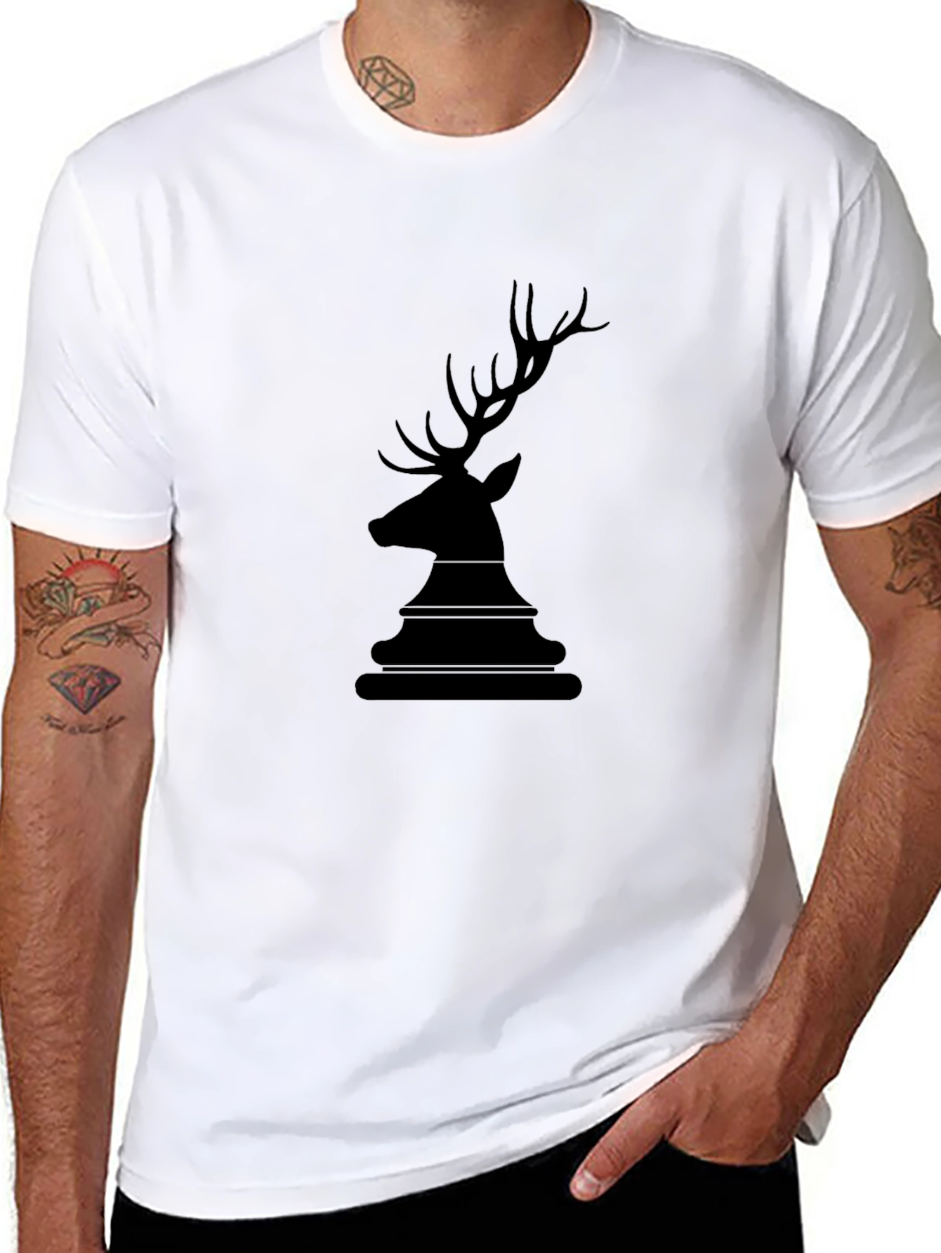 Mens Black Deer Head Graphic Tee