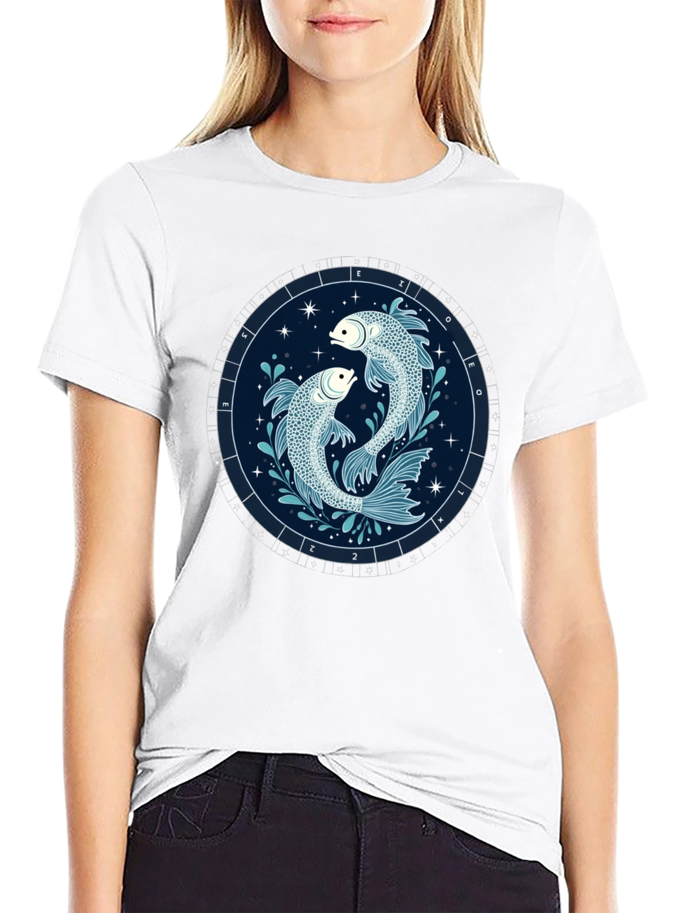 Pisces Zodiac Graphic Tee - Black