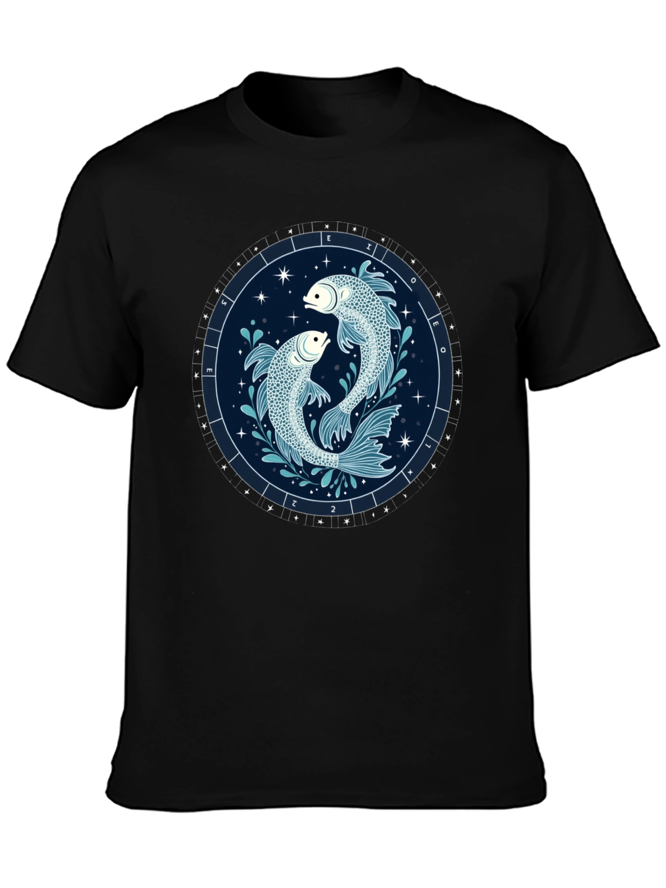 Pisces Zodiac Graphic Tee - Black