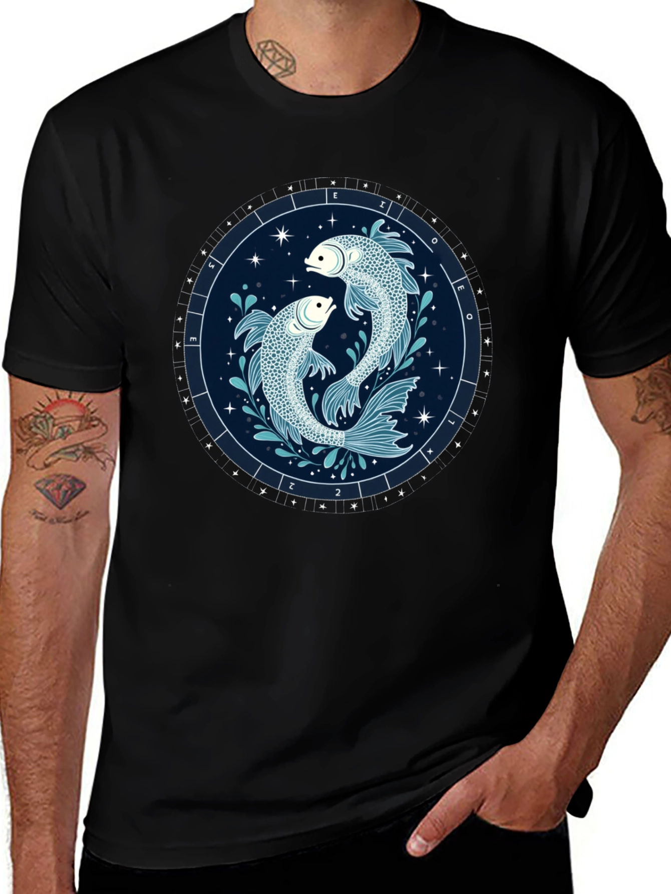 Pisces Zodiac Graphic Tee - Black