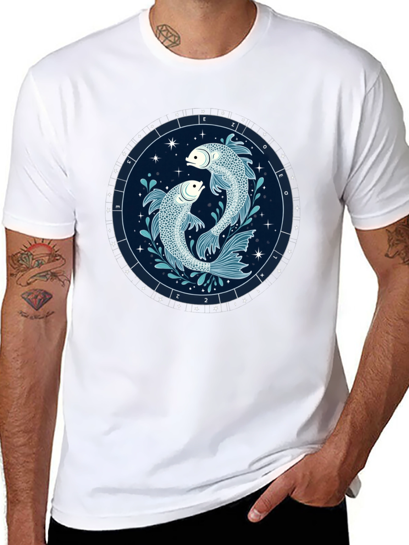 Pisces Zodiac Graphic Tee - Black