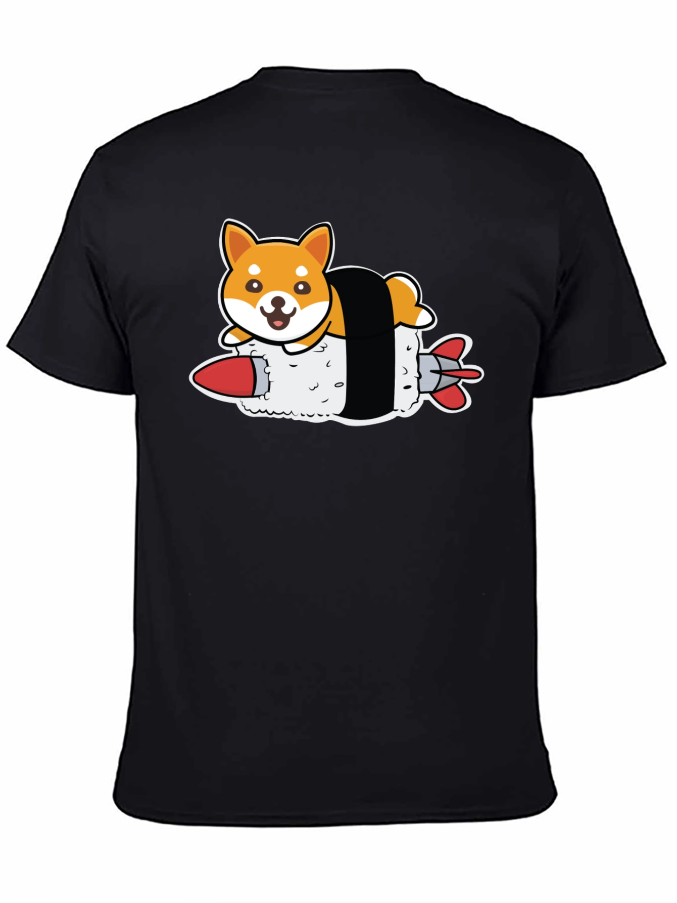 Shiba Inu Sushi Rocket Black T-Shirt
