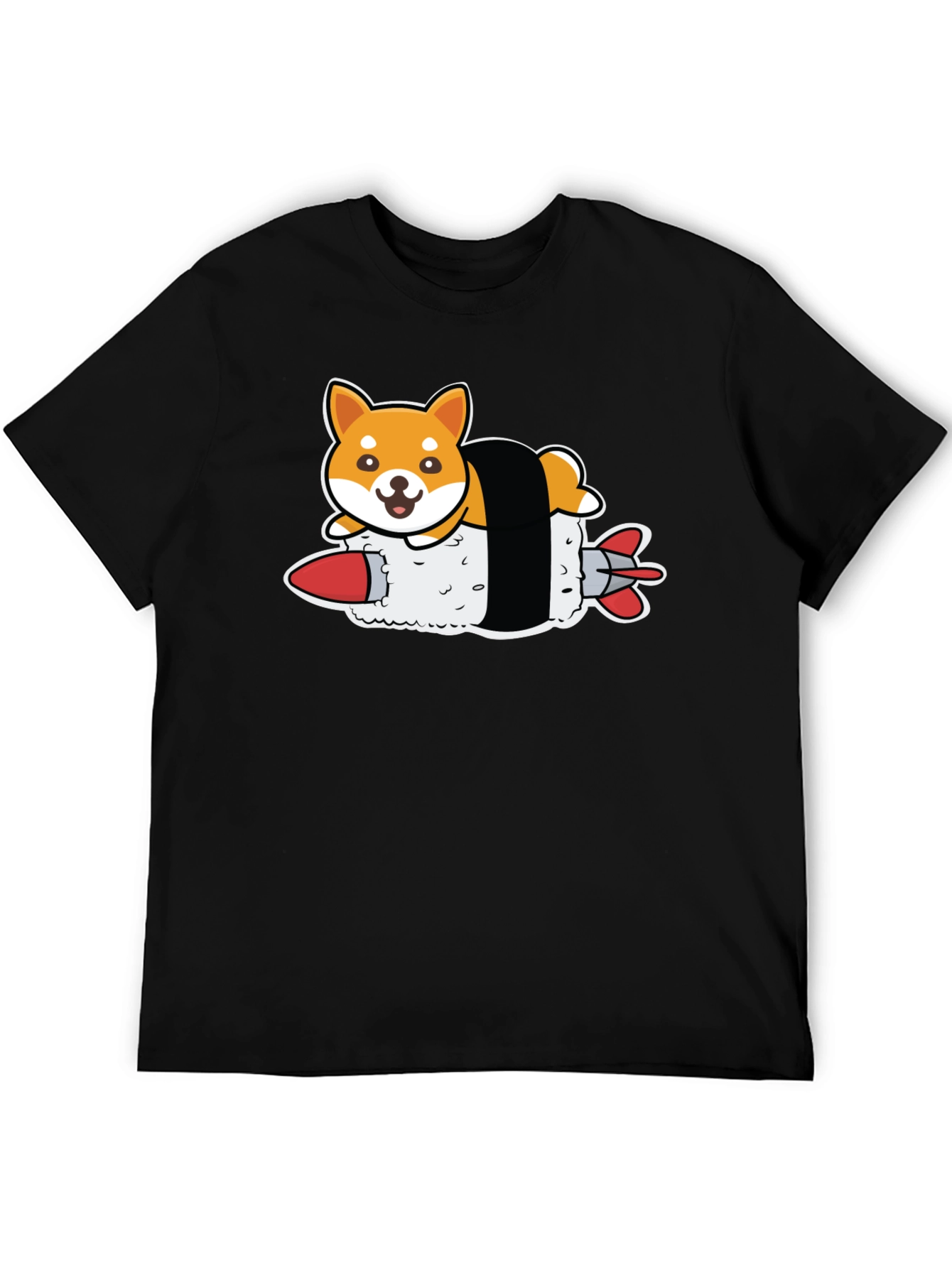 Shiba Inu Sushi Rocket Black T-Shirt
