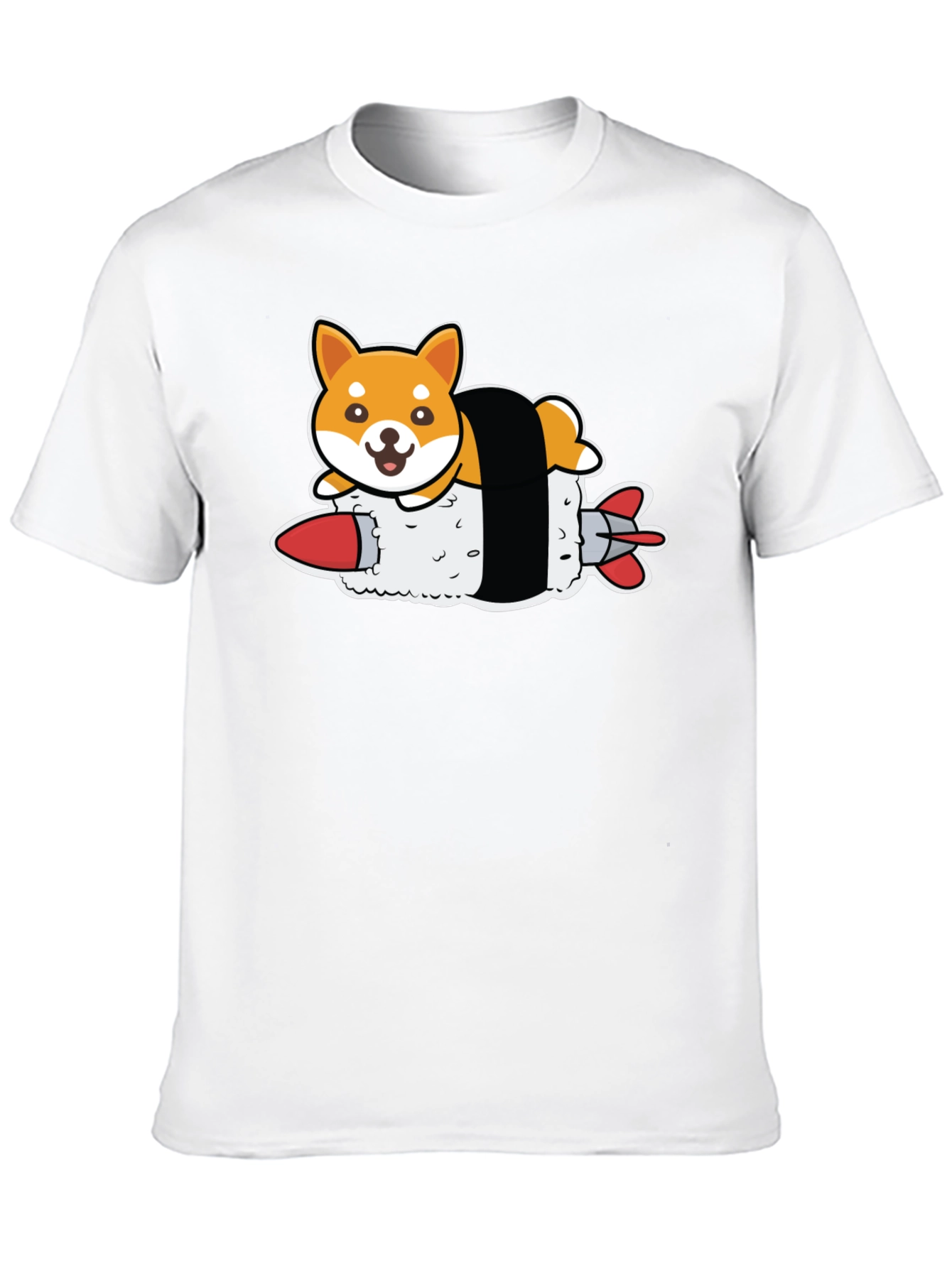 Shiba Inu Sushi Rocket Black T-Shirt