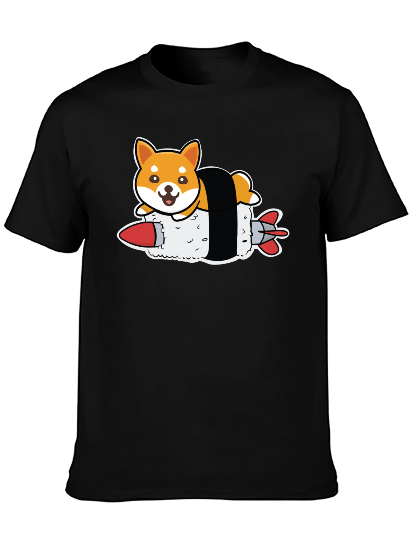 Shiba Inu Sushi Rocket Black T-Shirt