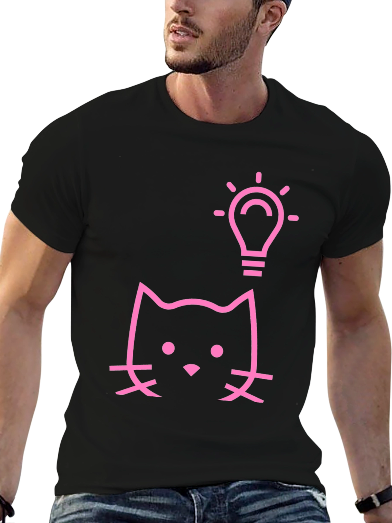 Cat Idea T-Shirt - Black Cotton Tee