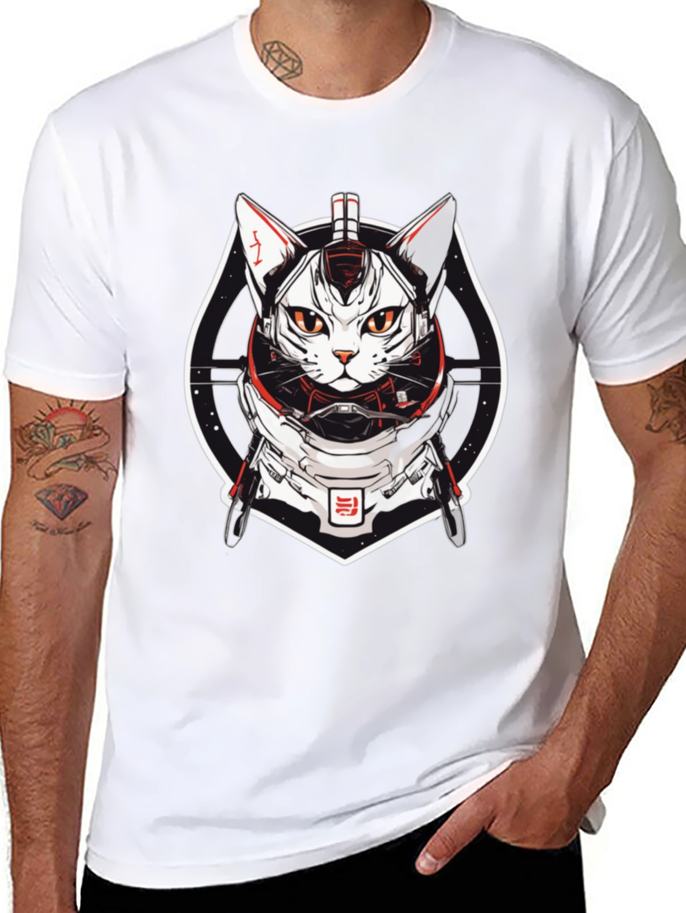 Sci-Fi Cat Astronaut Black T-Shirt