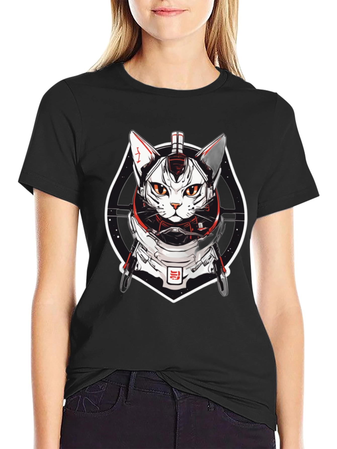 Sci-Fi Cat Astronaut Black T-Shirt
