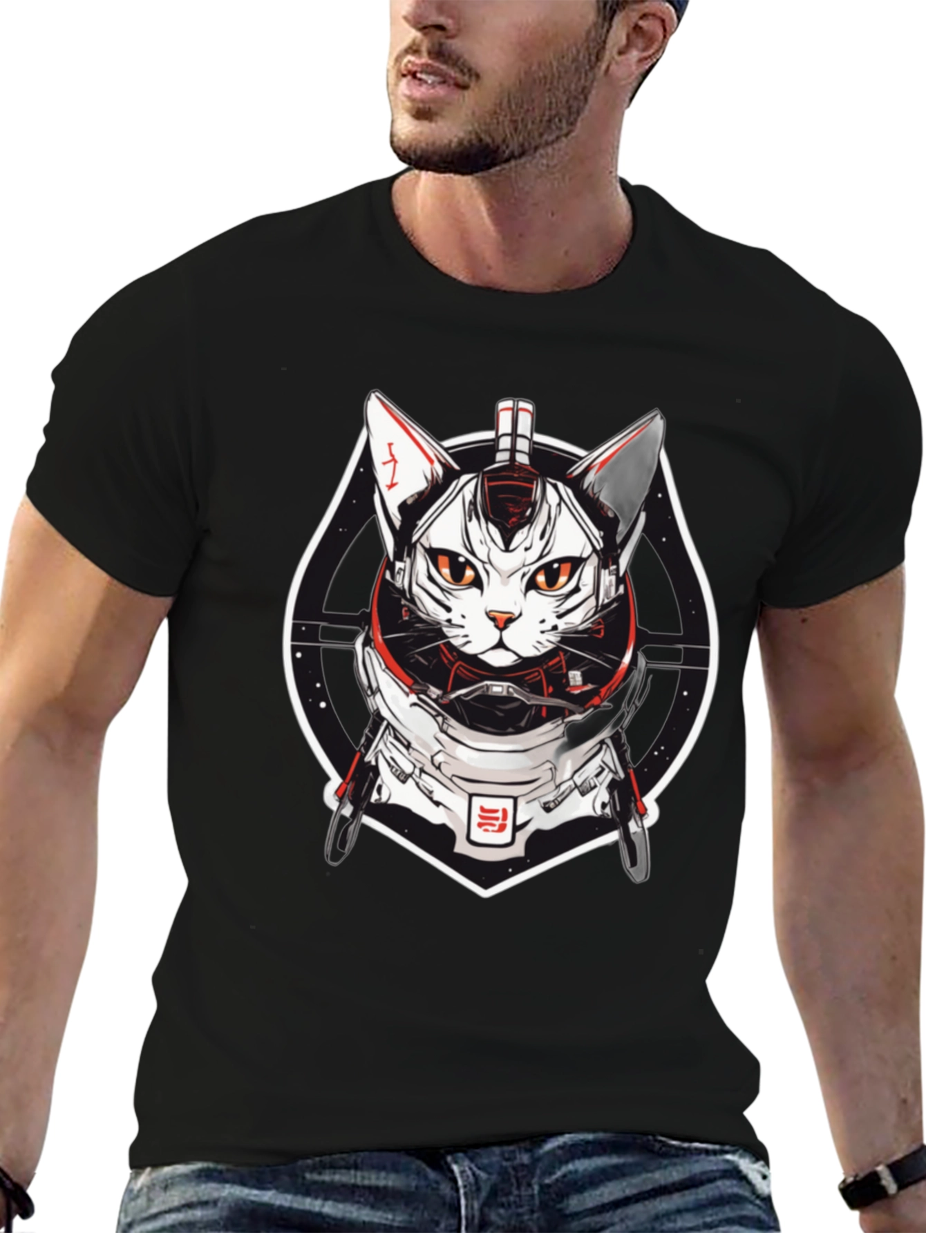 Sci-Fi Cat Astronaut Black T-Shirt