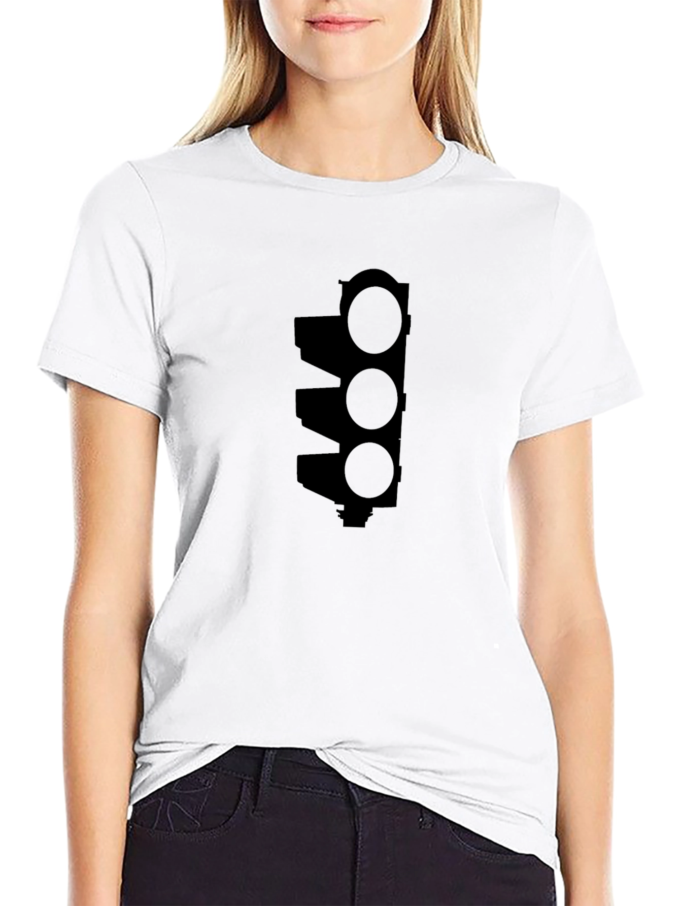 Traffic Light Graphic Tee - Black Cotton T-Shirt