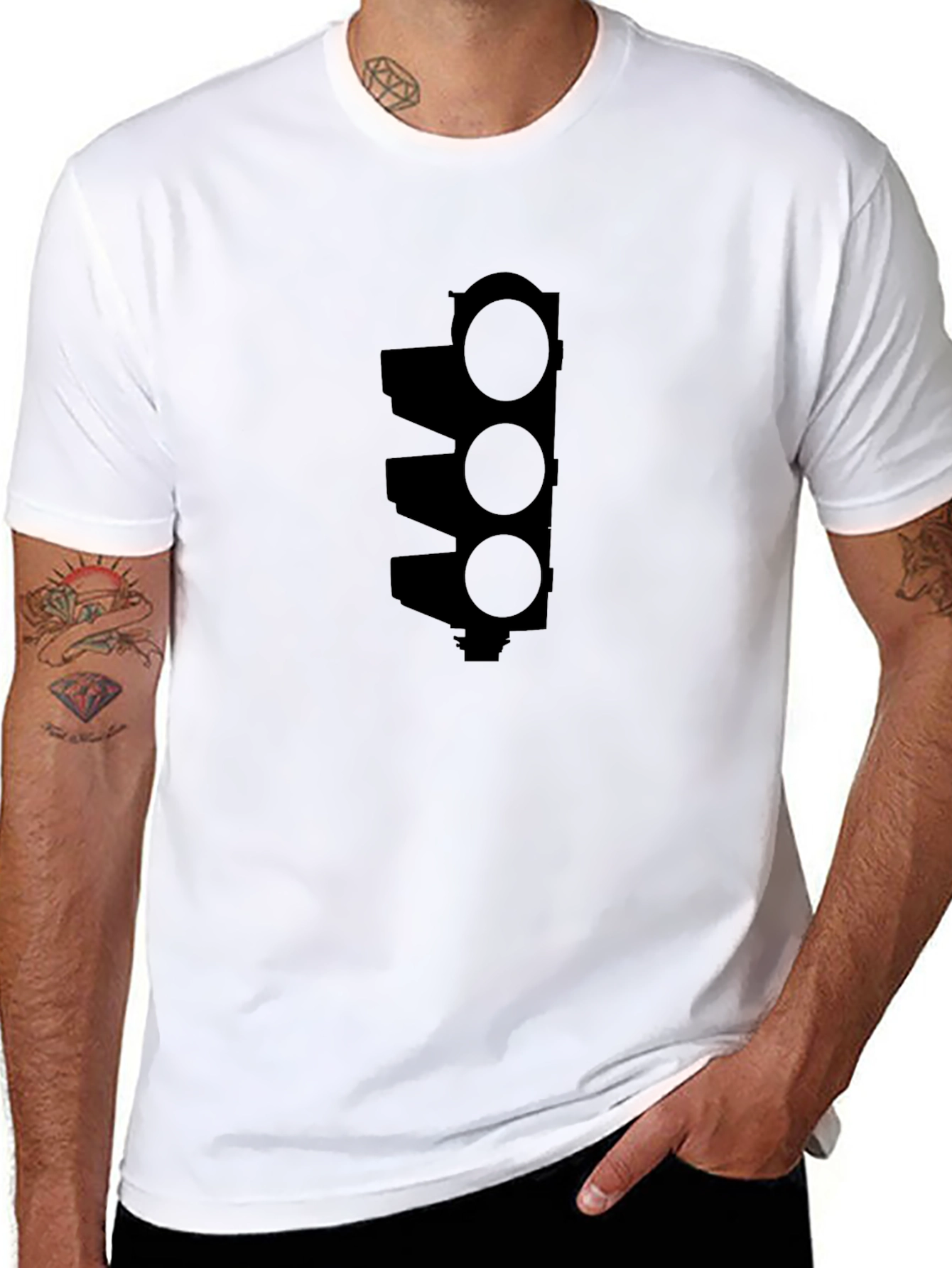 Traffic Light Graphic Tee - Black Cotton T-Shirt