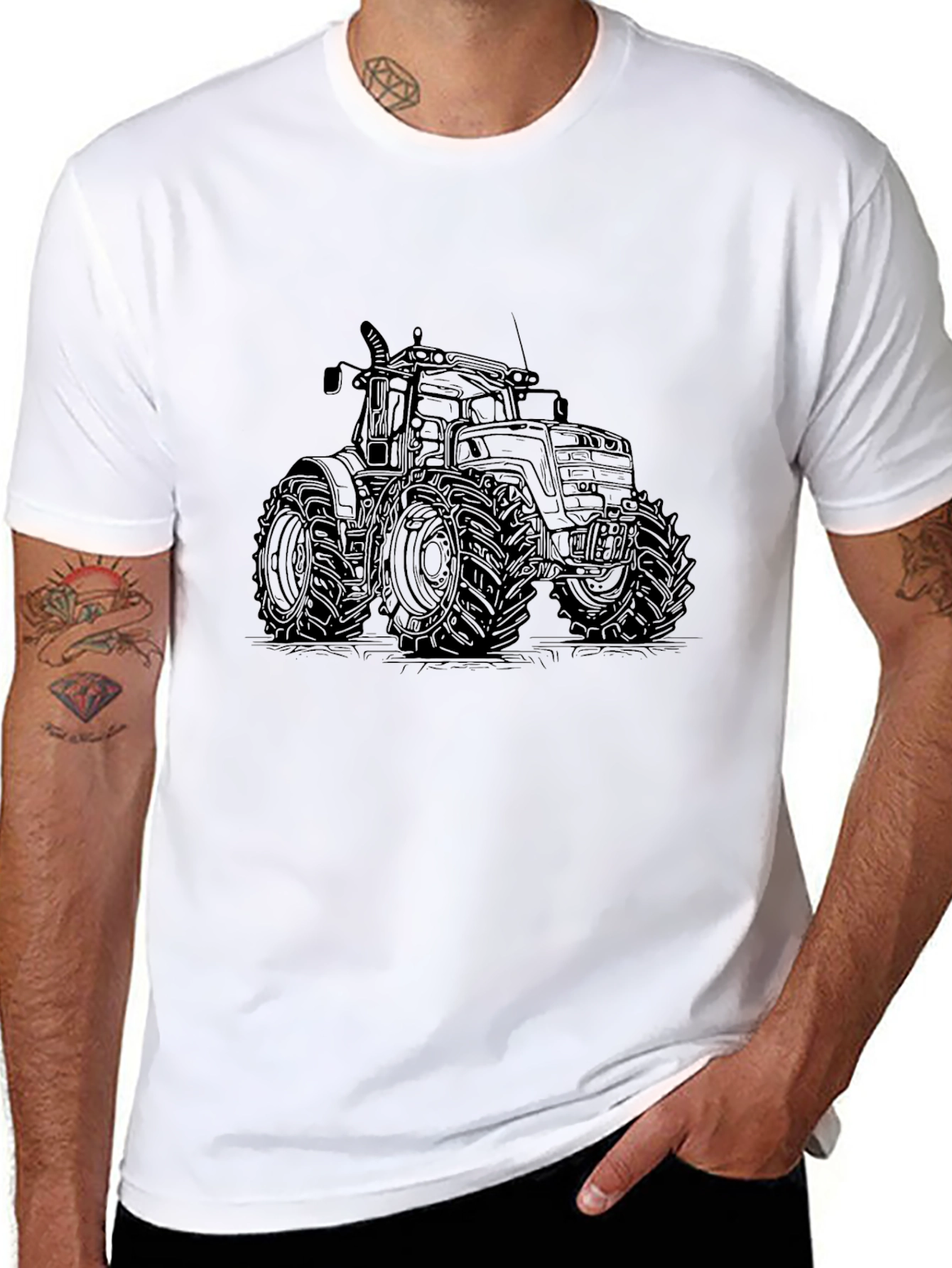Tractor Graphic Tee - Black Cotton Comfort