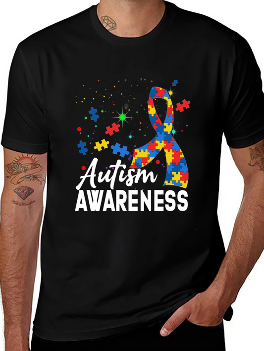 Autism Awareness Puzzle Ribbon Graphic T-Shirt