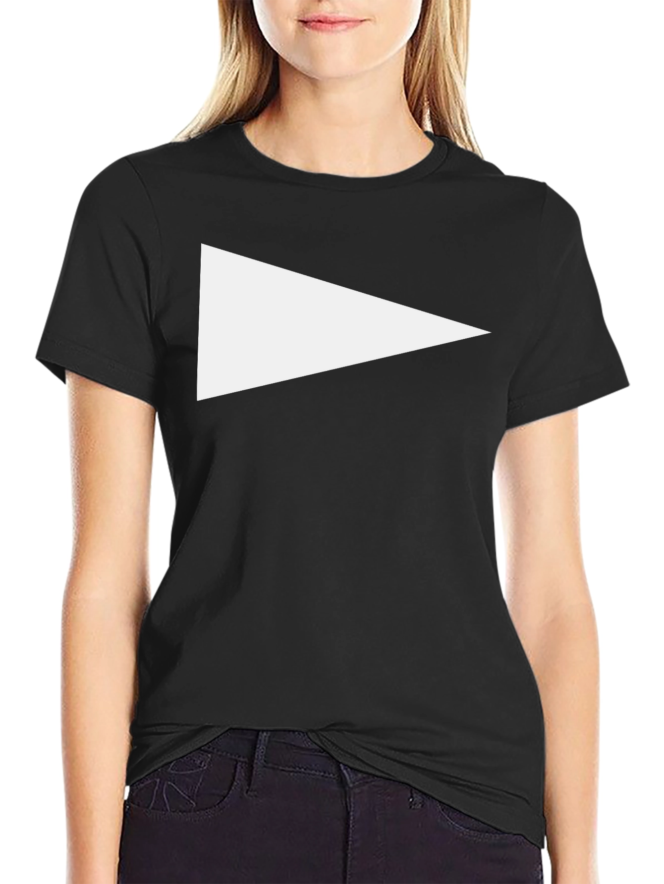 Black Tee with White Triangle Graphic