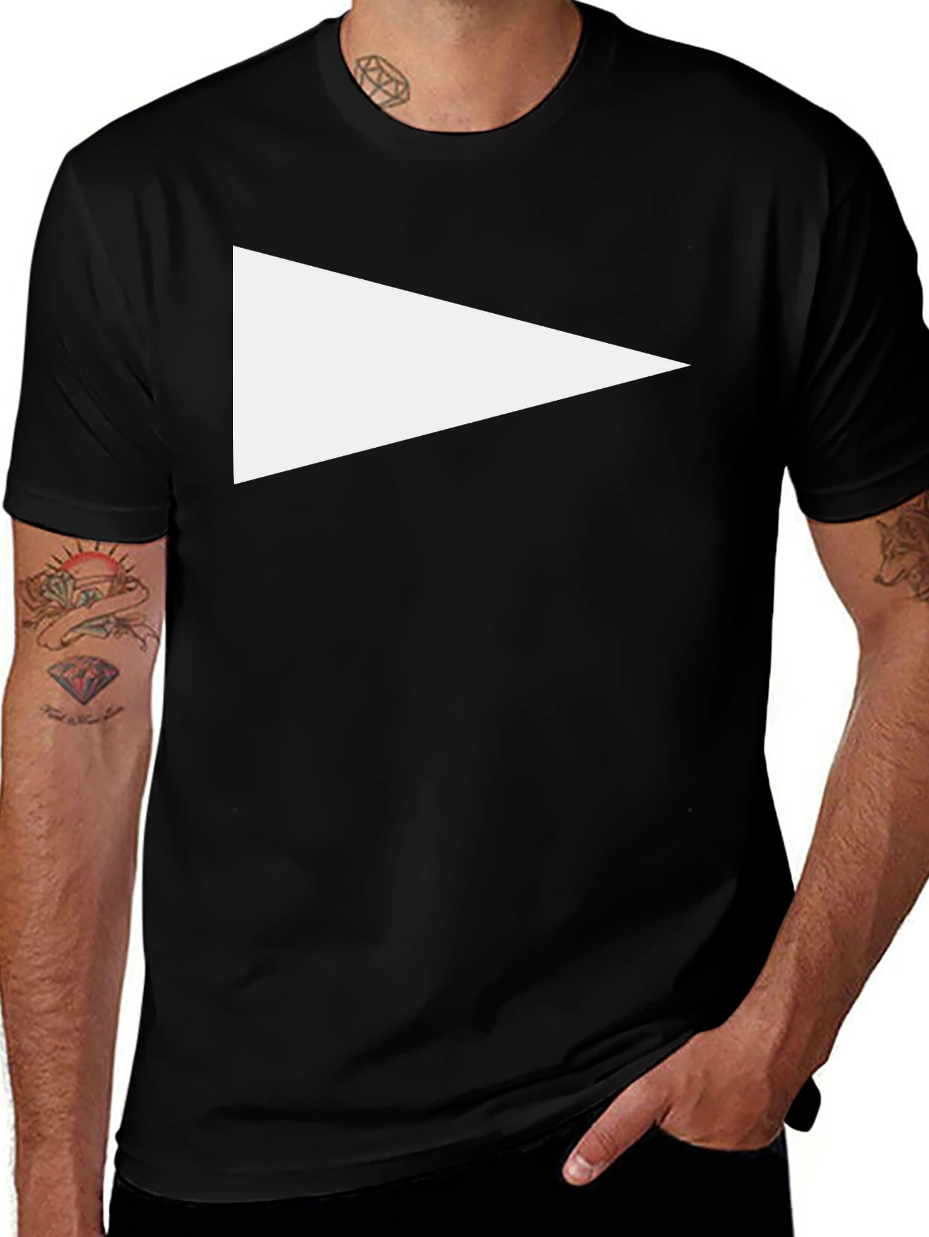 Black Tee with White Triangle Graphic