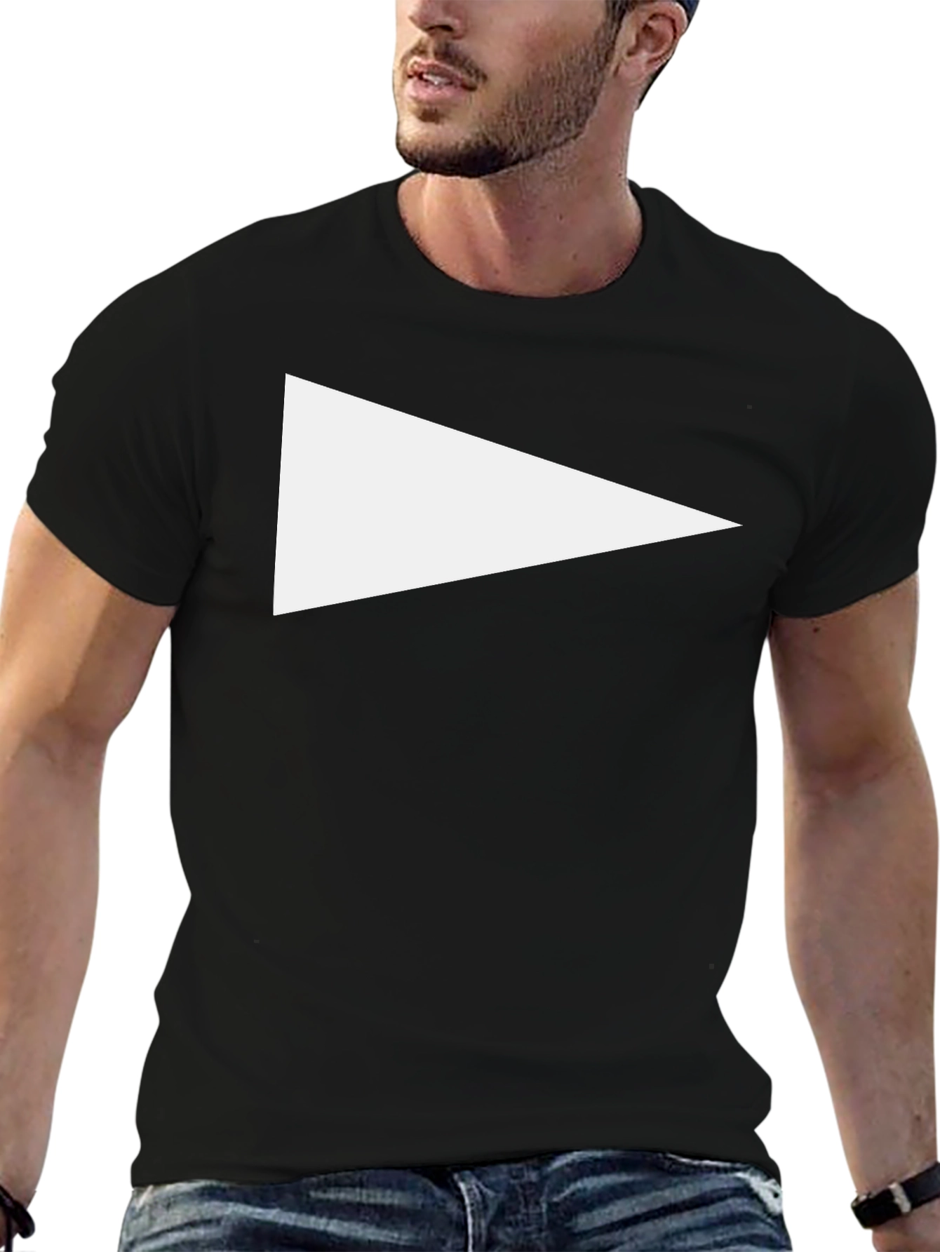Black Tee with White Triangle Graphic