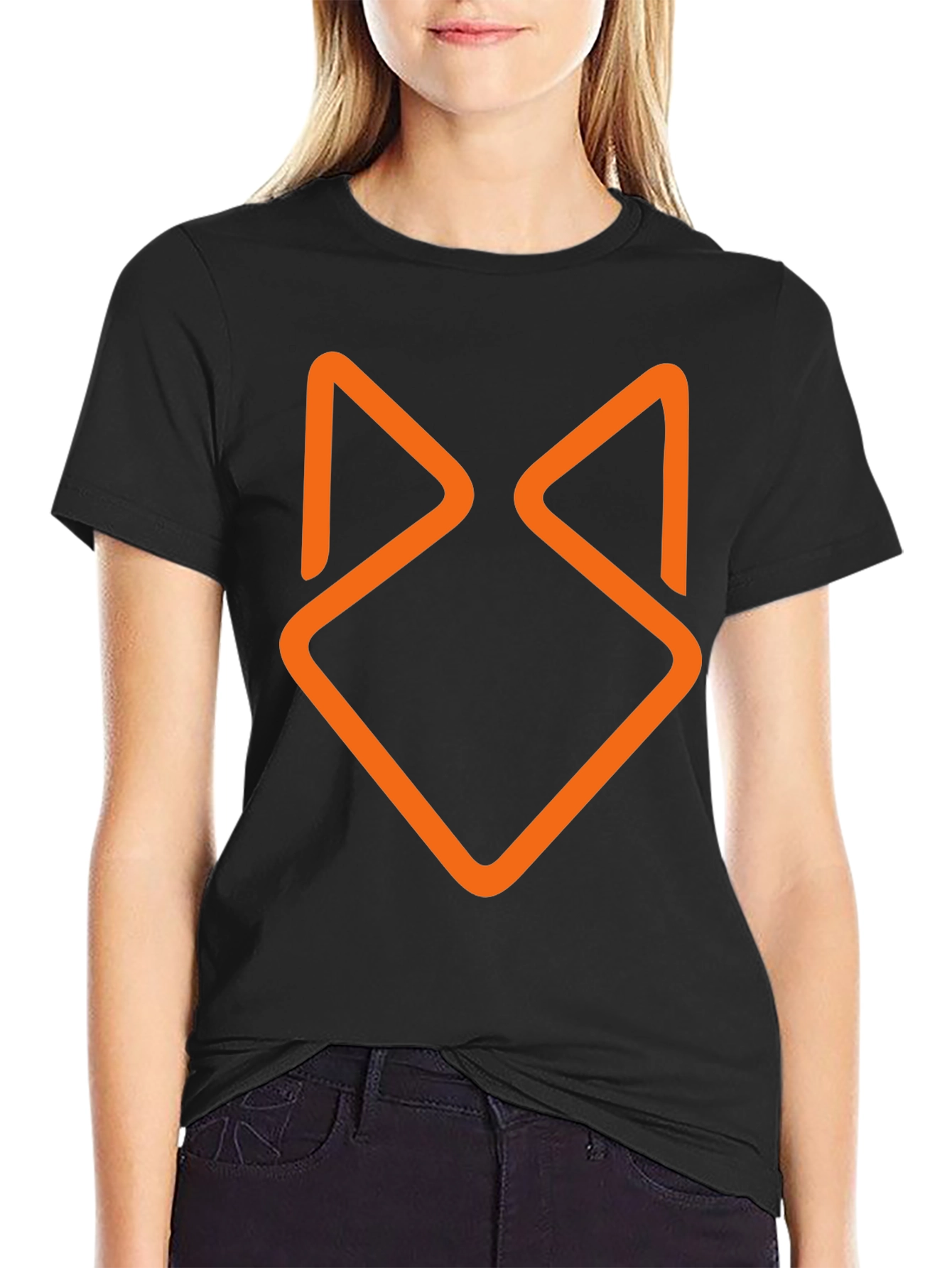 Modern Geometric Fox Head Graphic Tee - Black