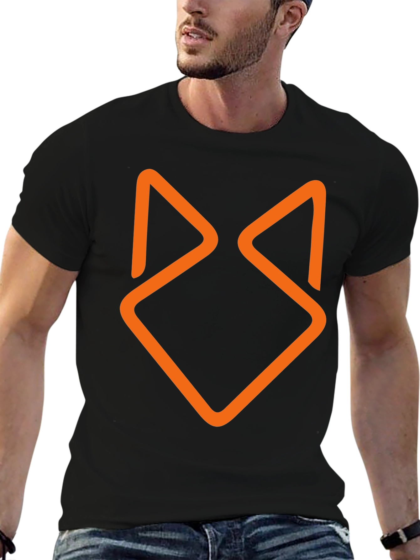 Modern Geometric Fox Head Graphic Tee - Black
