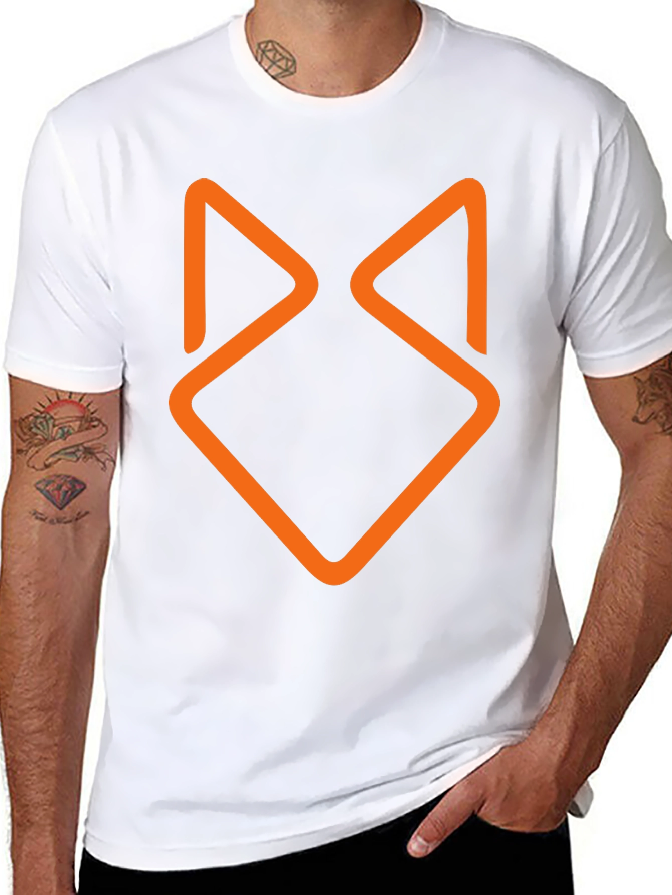 Modern Geometric Fox Head Graphic Tee - Black