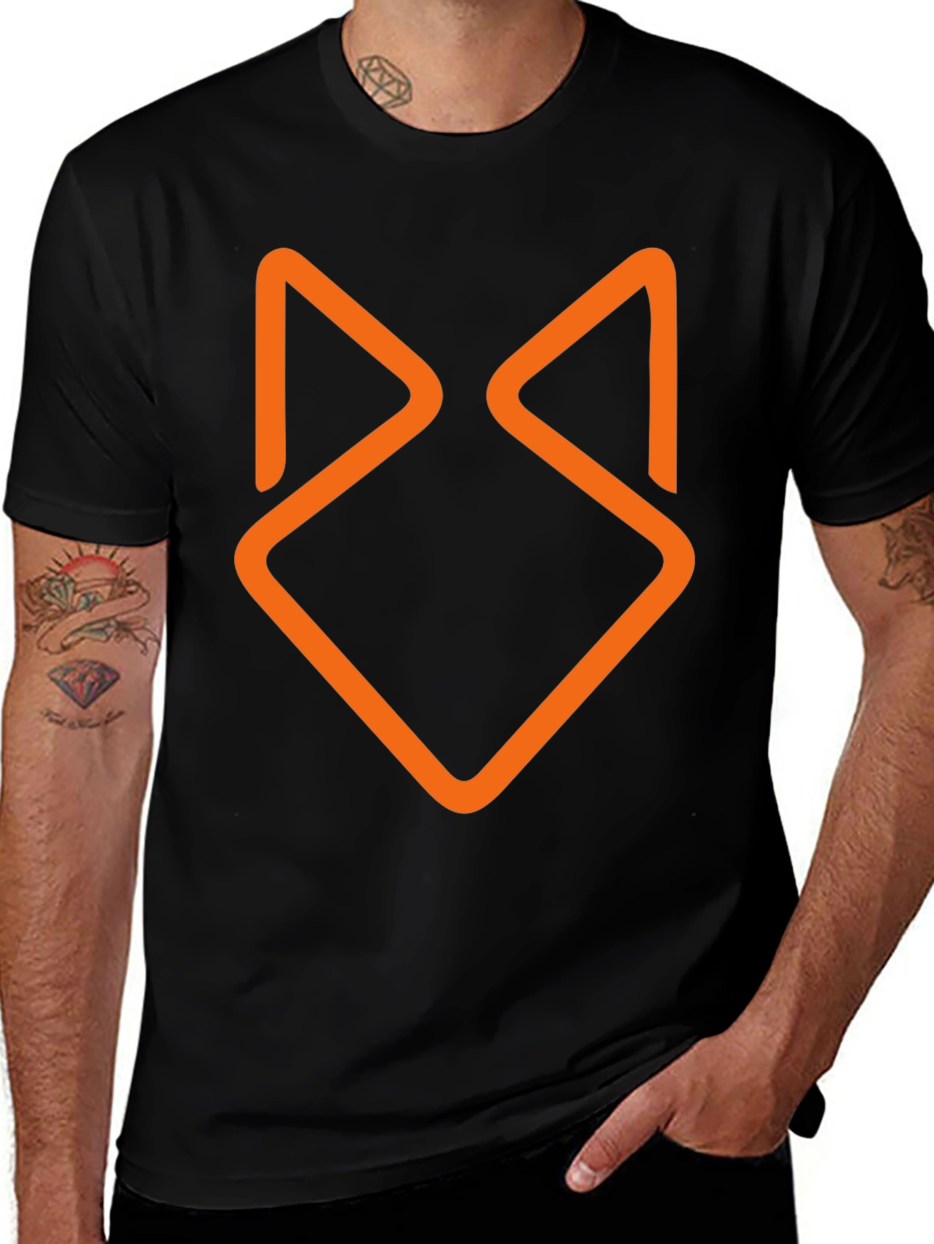 Modern Geometric Fox Head Graphic Tee - Black