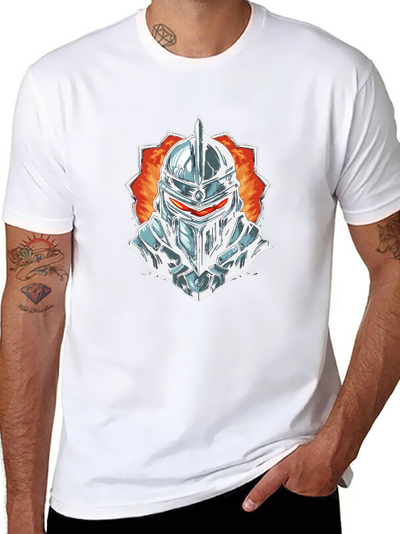 Knight Helmet Graphic Tee - Black Cotton Blend