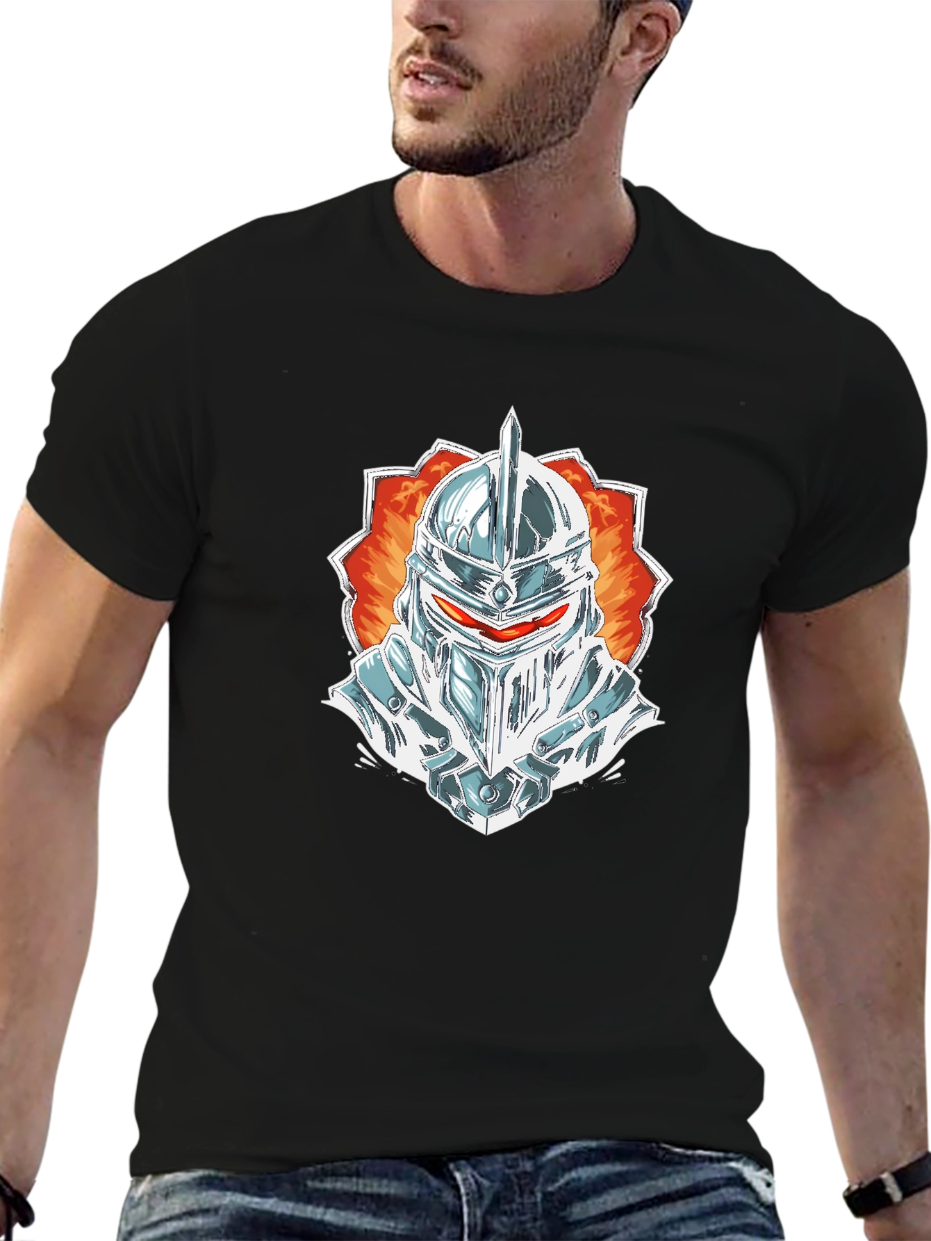 Knight Helmet Graphic Tee - Black Cotton Blend