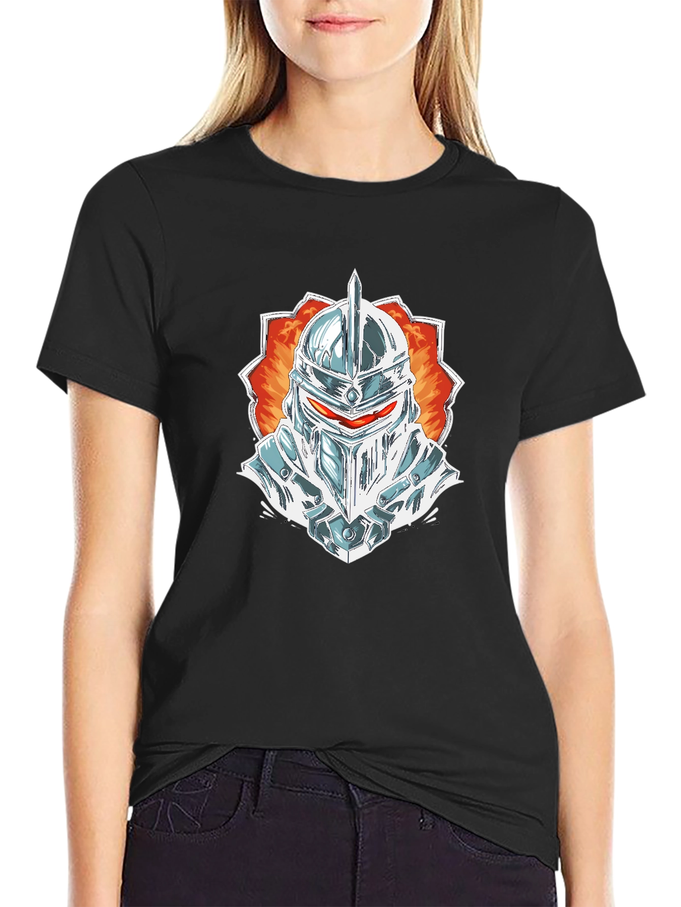 Knight Helmet Graphic Tee - Black Cotton Blend