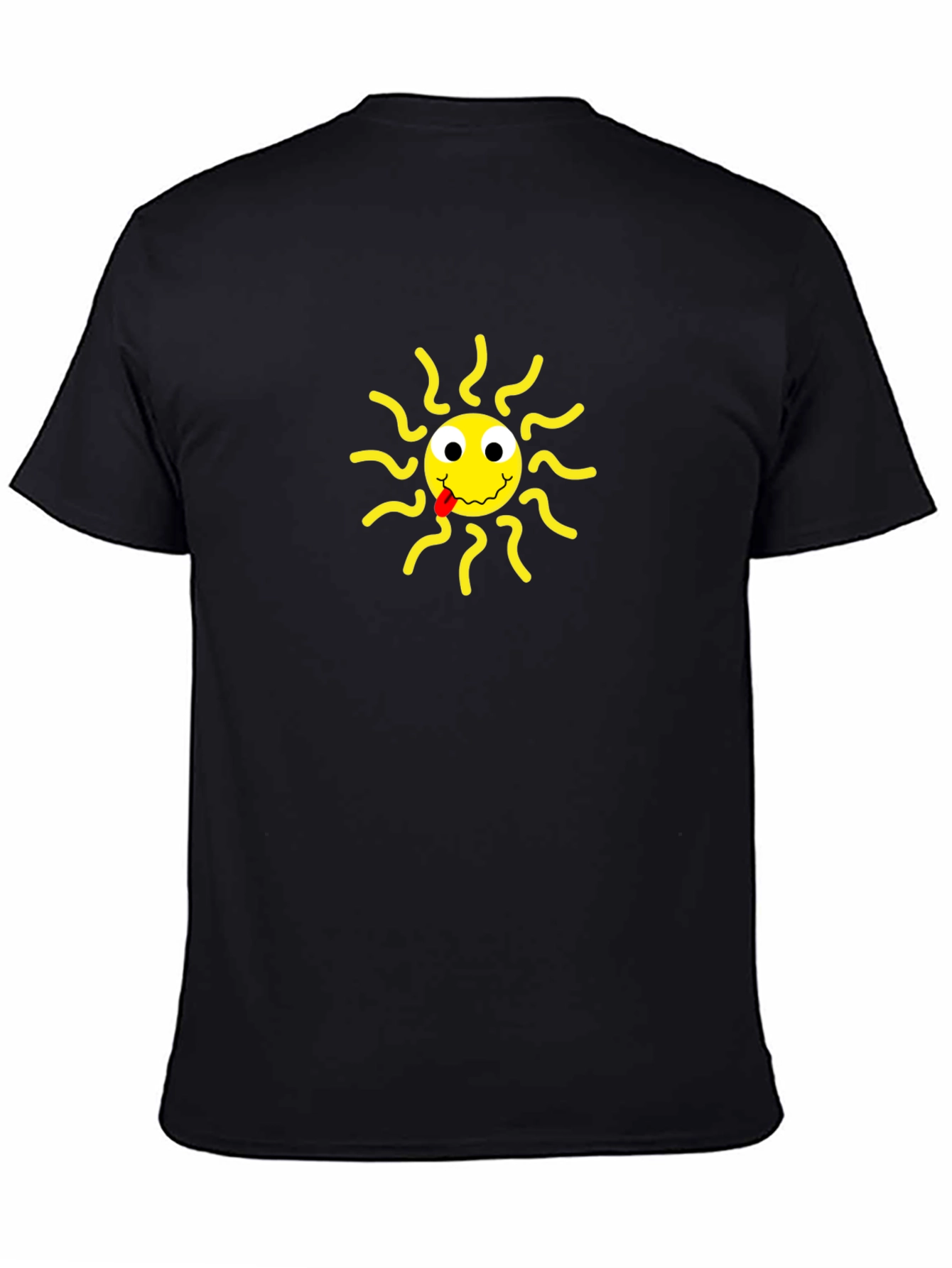 Black T-Shirt with Smiling Sun Design
