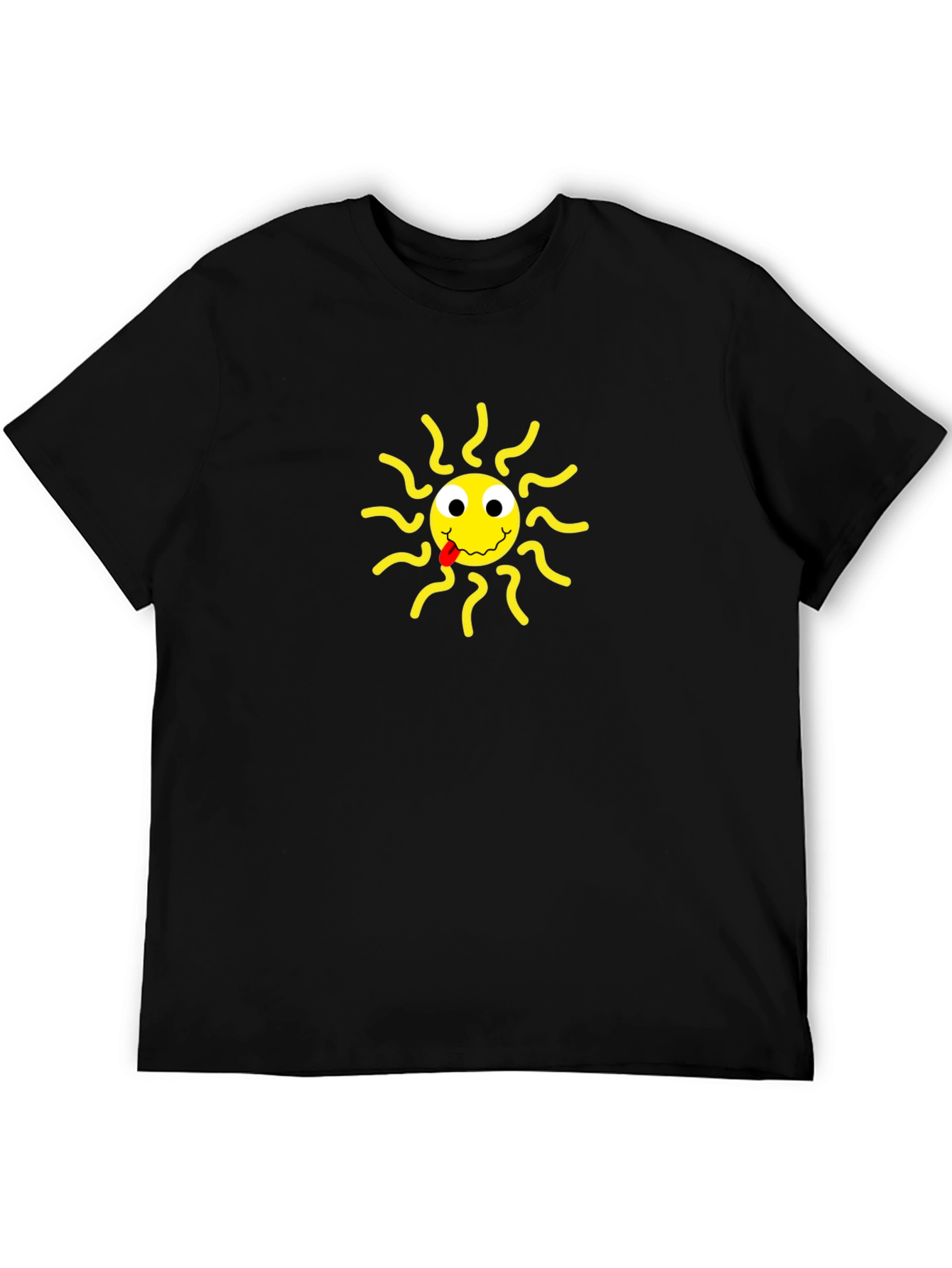Black T-Shirt with Smiling Sun Design