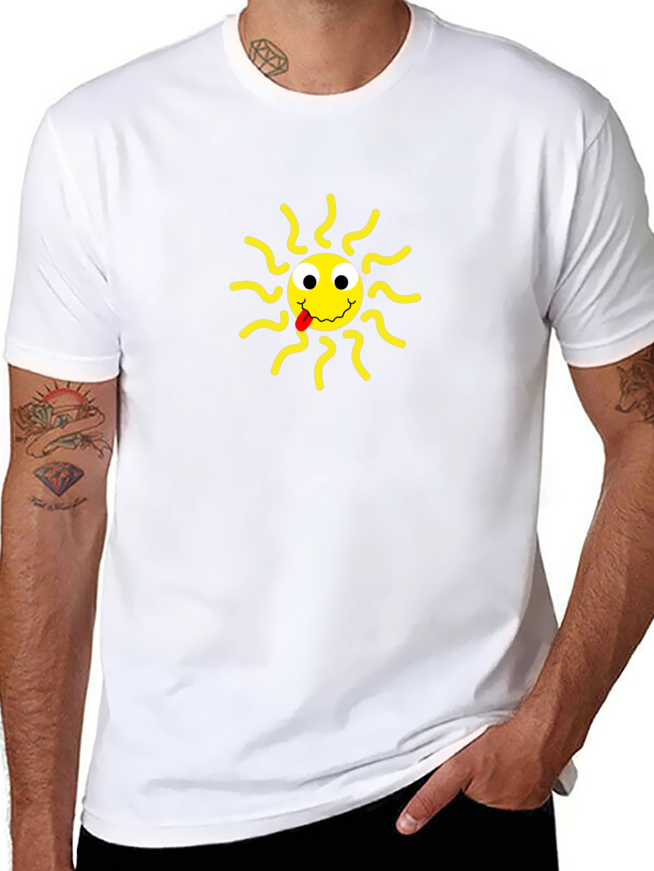 Black T-Shirt with Smiling Sun Design