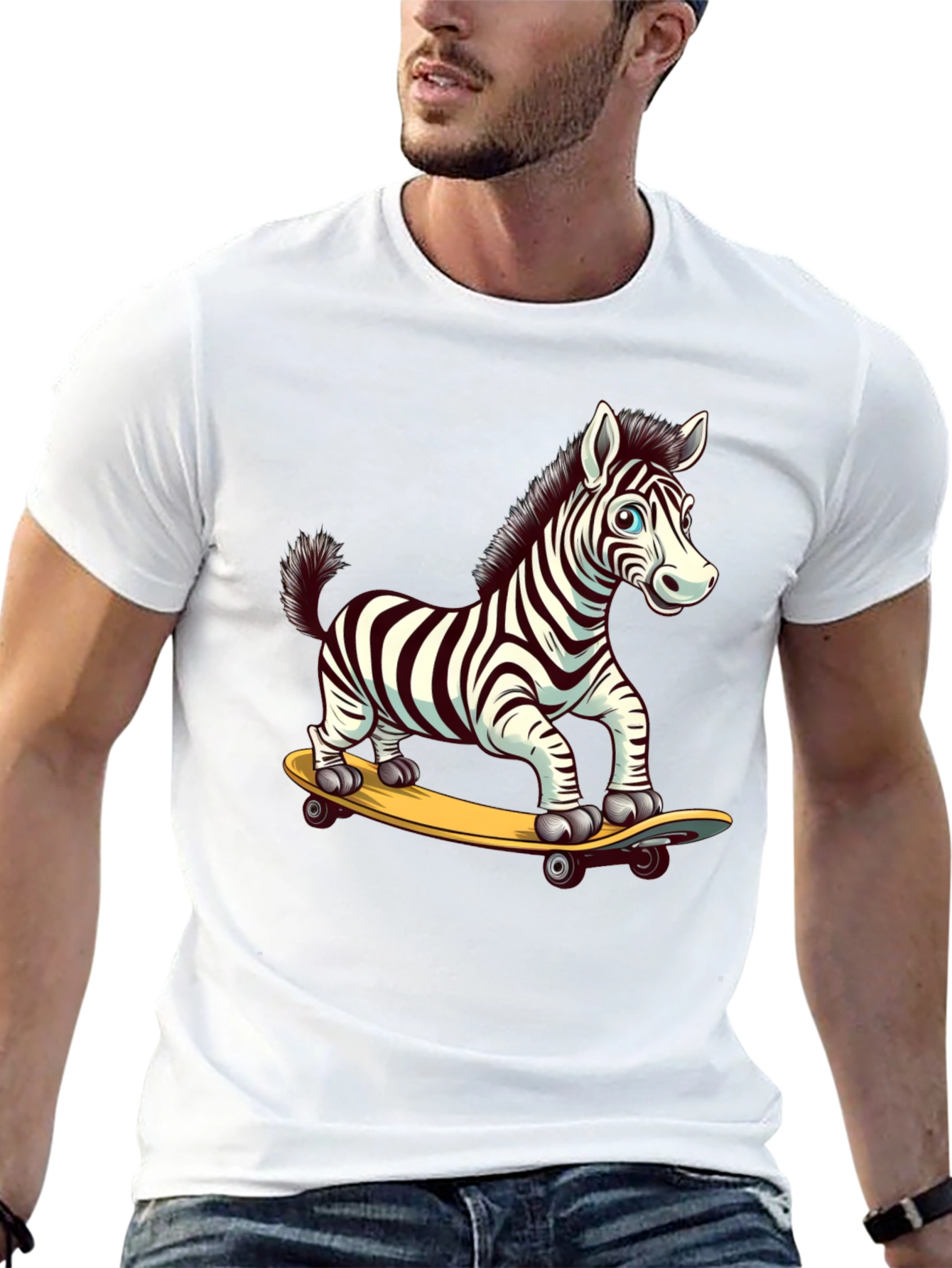 Zebra Skateboard Graphic Tee - Cool & Fun Design