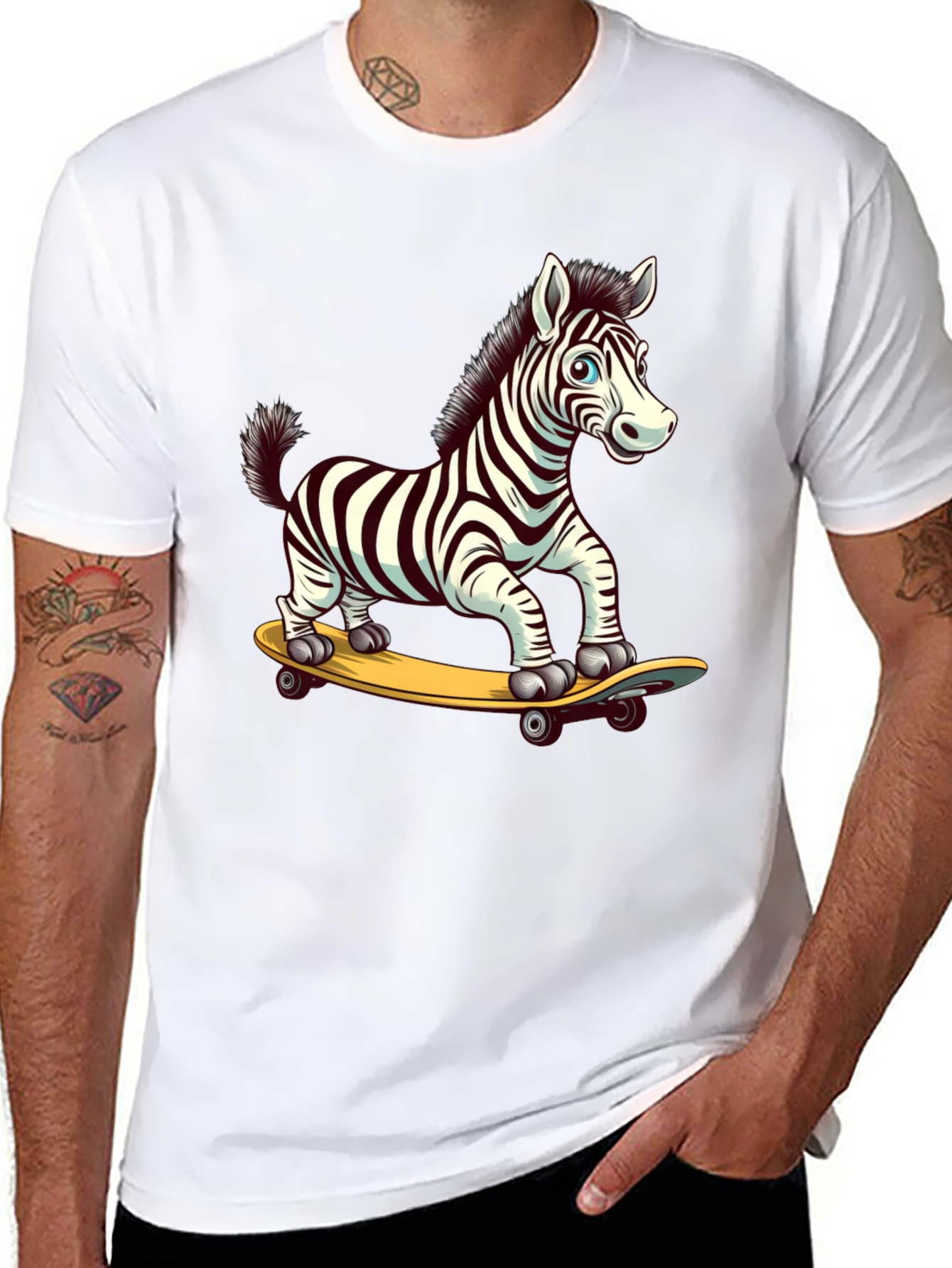Zebra Skateboard Graphic Tee - Cool & Fun Design