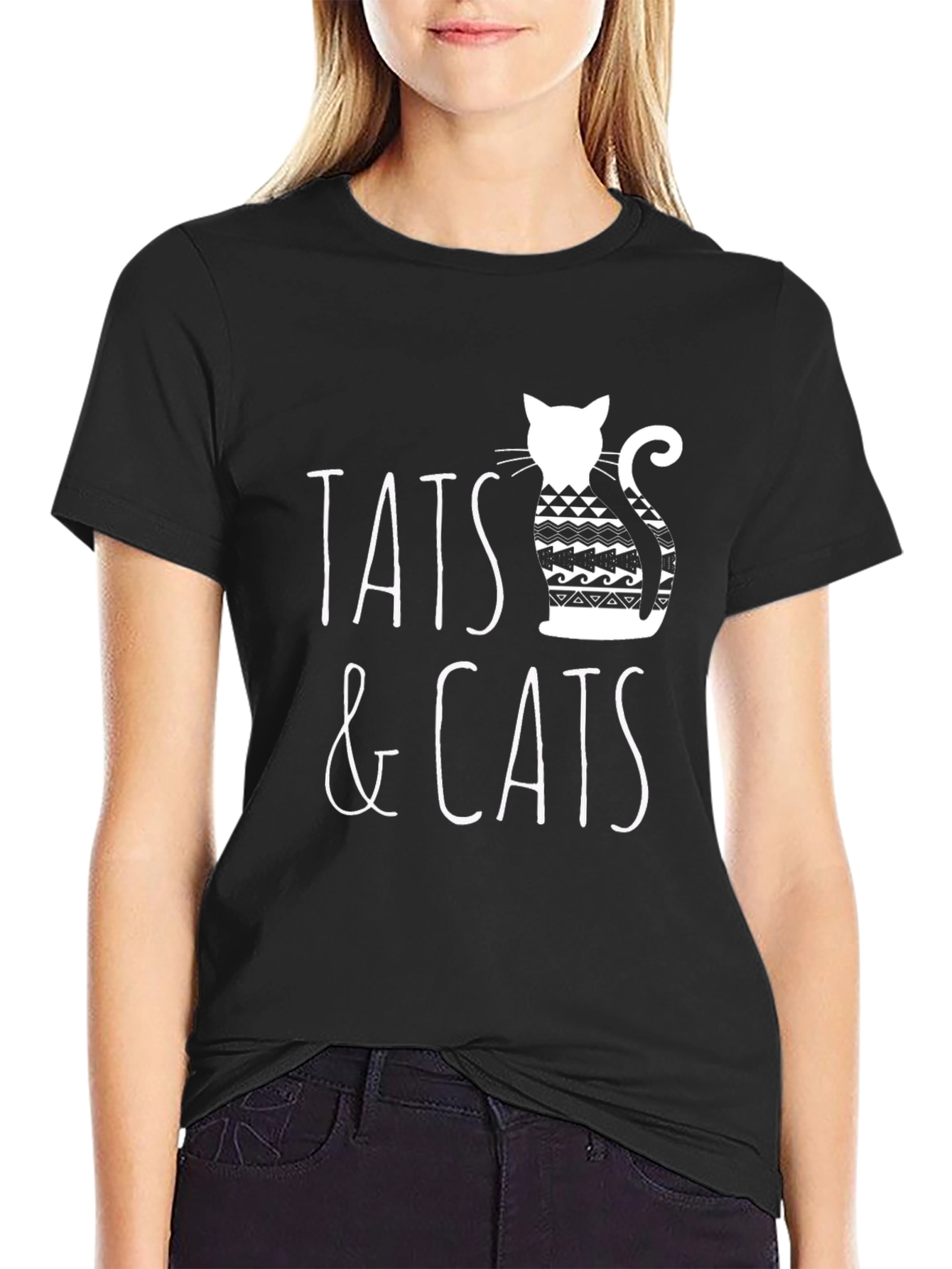Tats & Cats Graphic Tee - Black Cotton T-Shirt