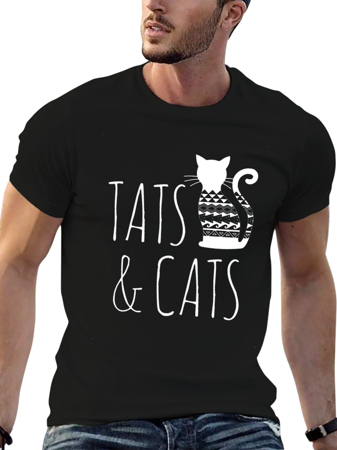 Tats & Cats Graphic Tee - Black Cotton T-Shirt