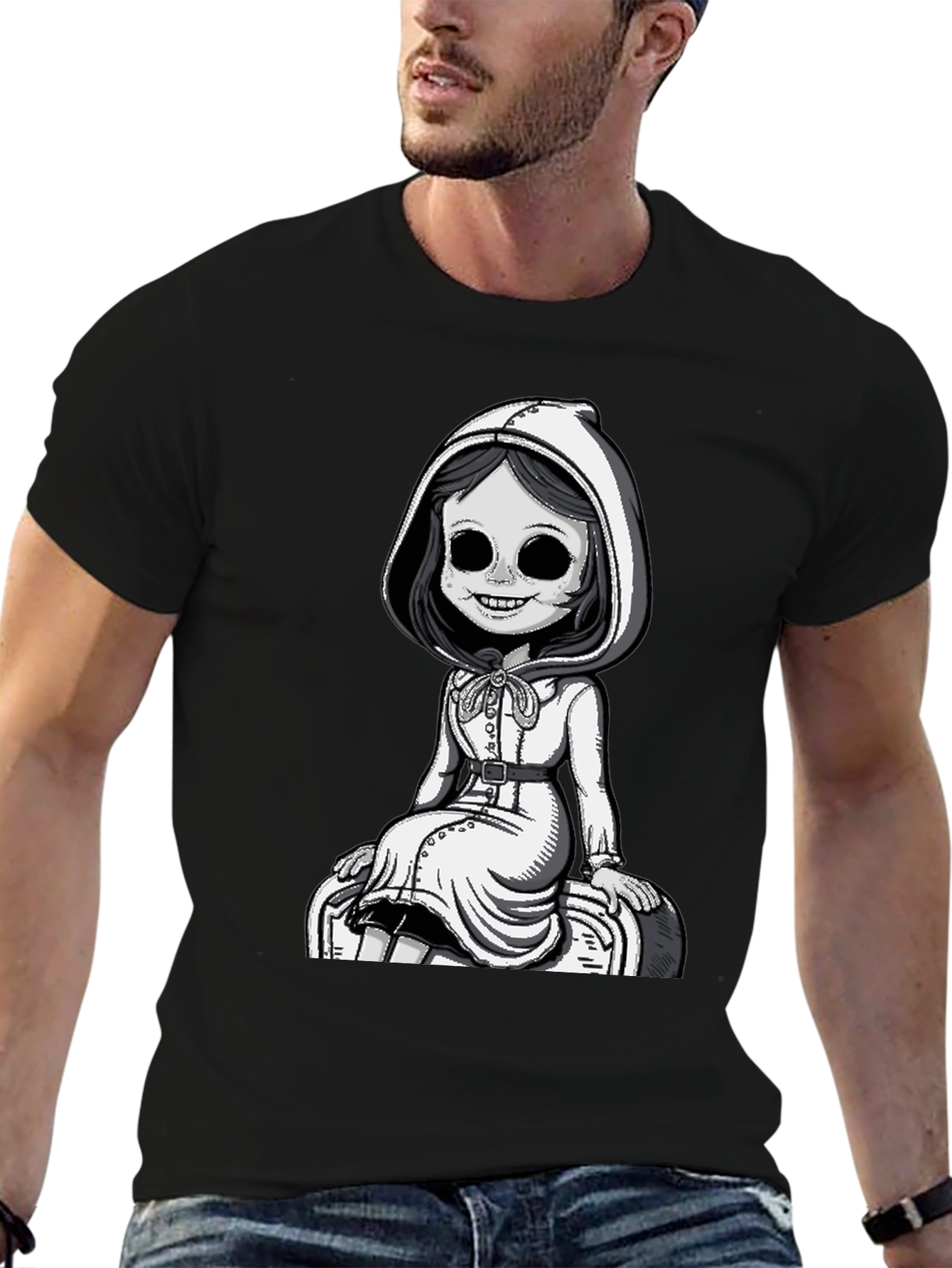 Spooky Doll Graphic Tee - Dark Humor Style