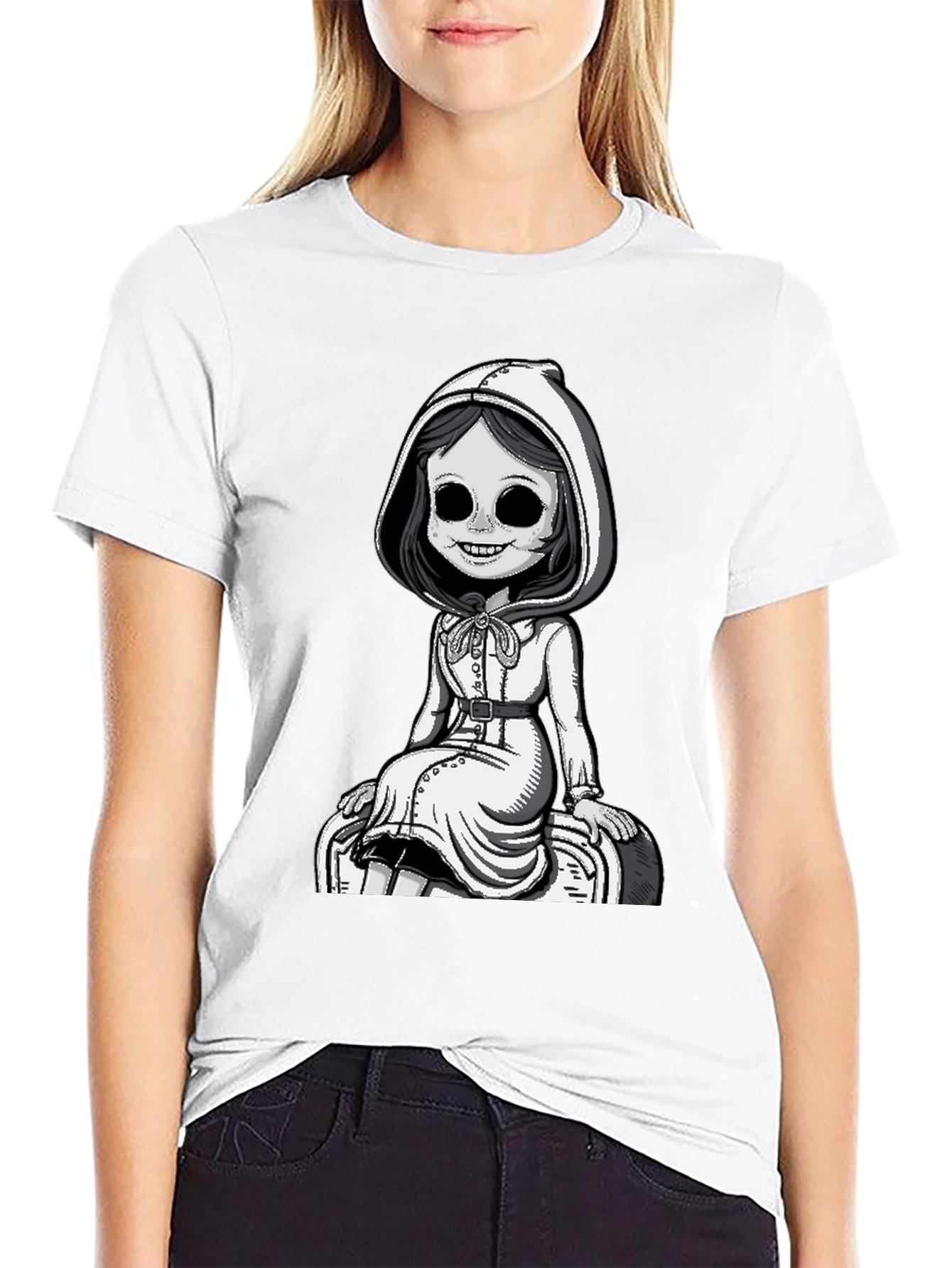Spooky Doll Graphic Tee - Dark Humor Style