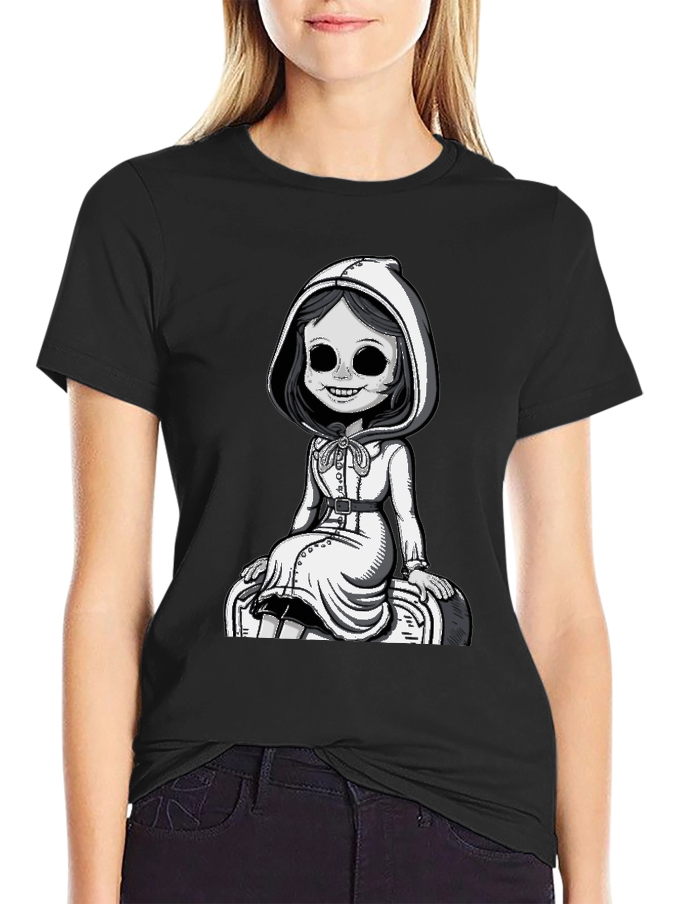 Spooky Doll Graphic Tee - Dark Humor Style