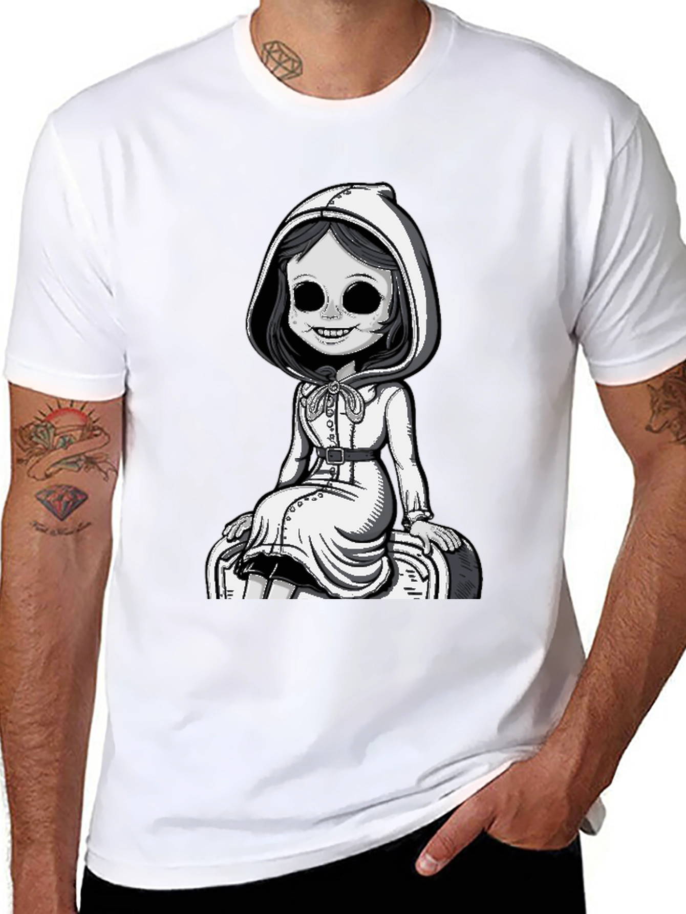Spooky Doll Graphic Tee - Dark Humor Style