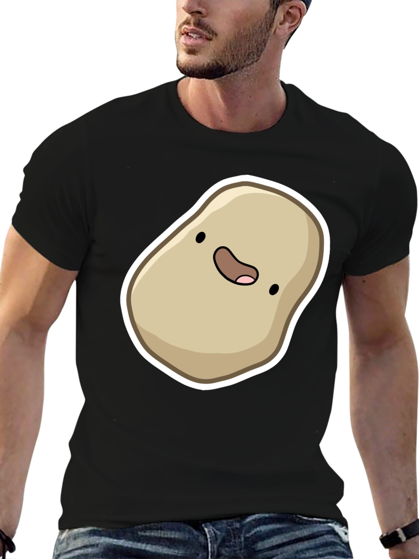 Cute Potato Cartoon Graphic Black T-Shirt