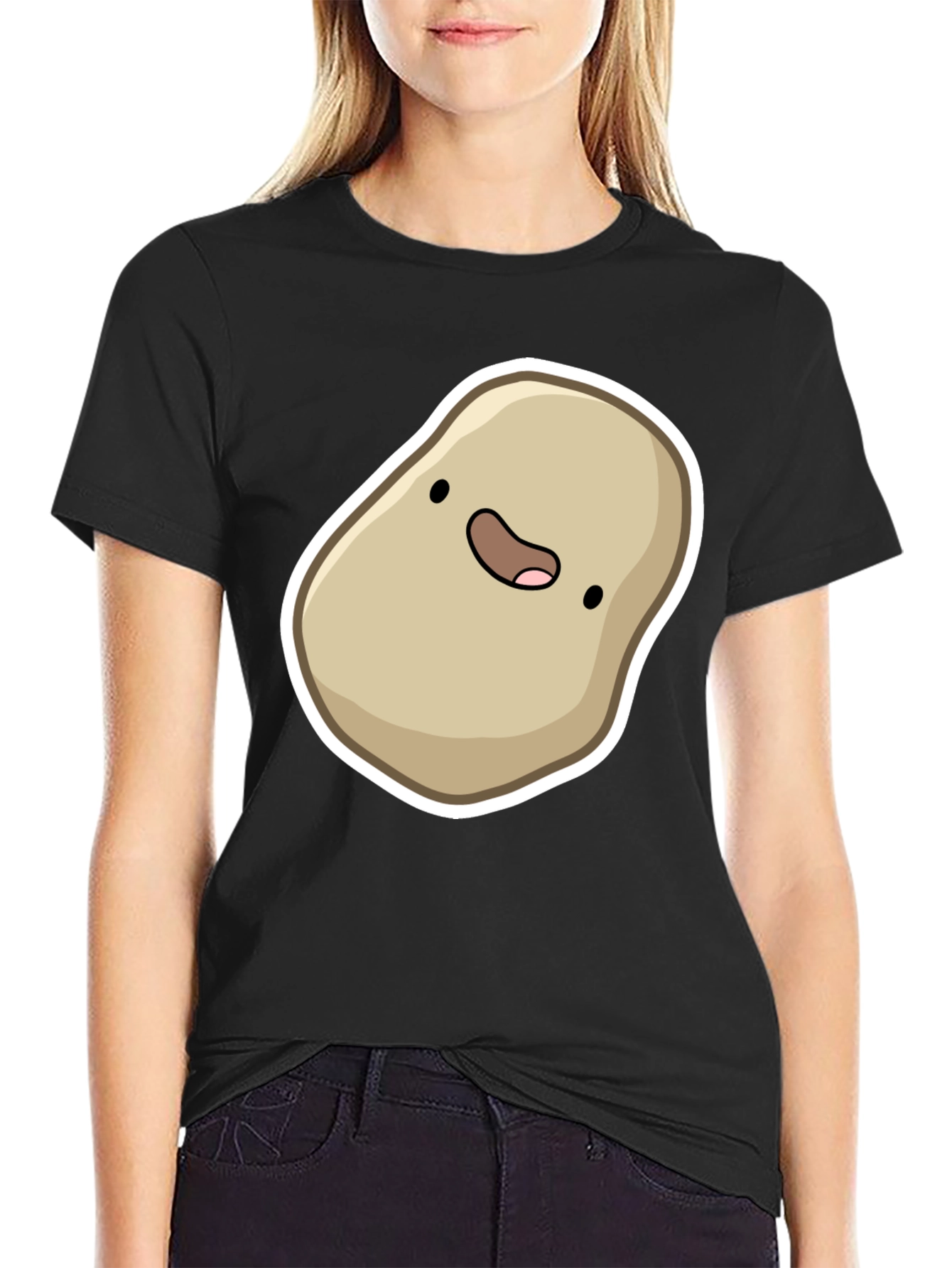 Cute Potato Cartoon Graphic Black T-Shirt