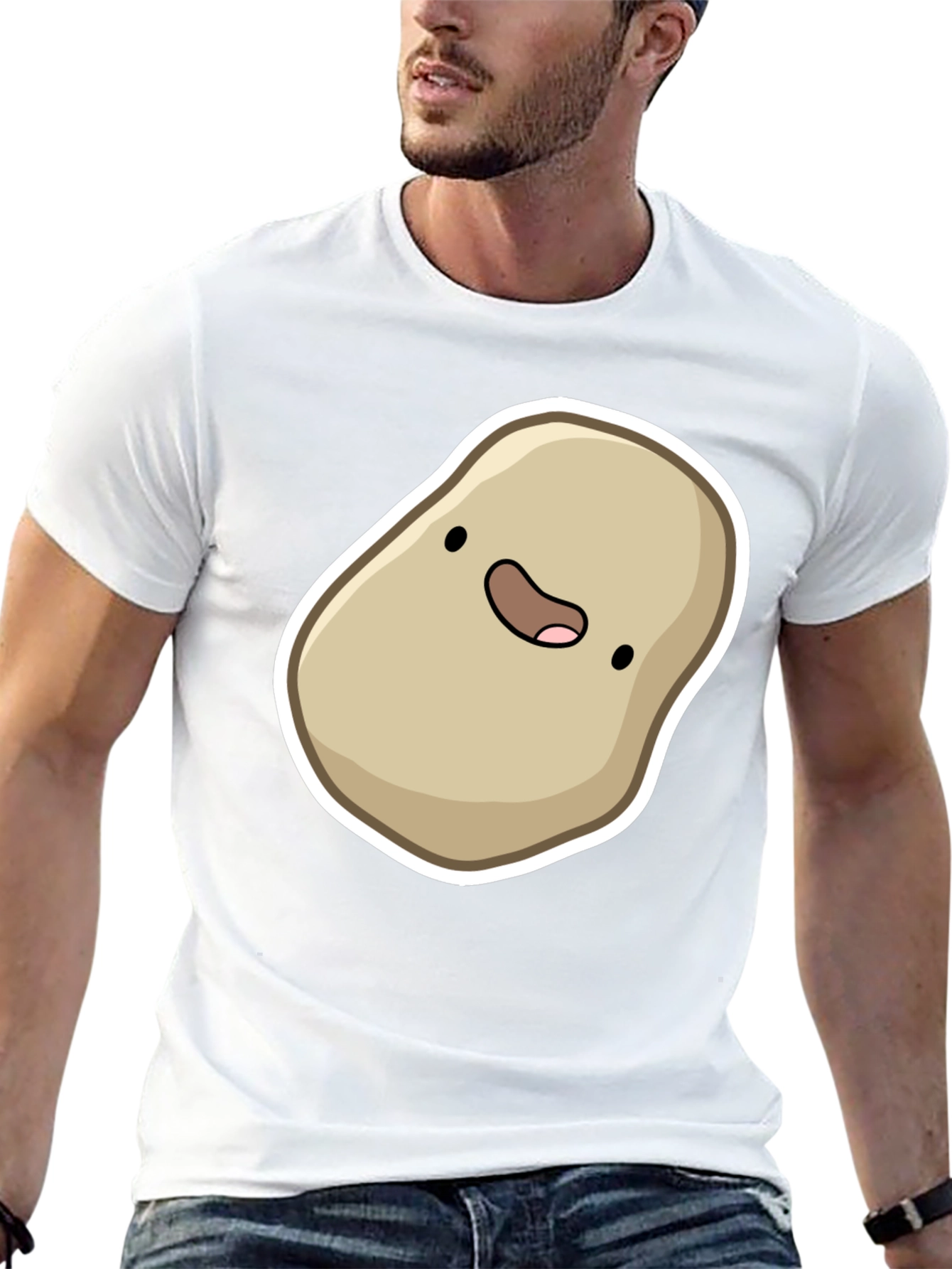 Cute Potato Cartoon Graphic Black T-Shirt
