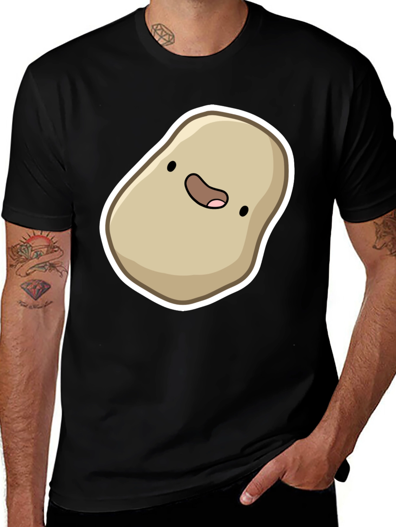 Cute Potato Cartoon Graphic Black T-Shirt