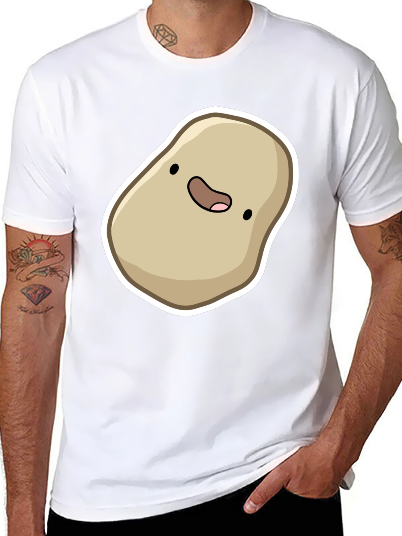 Cute Potato Cartoon Graphic Black T-Shirt