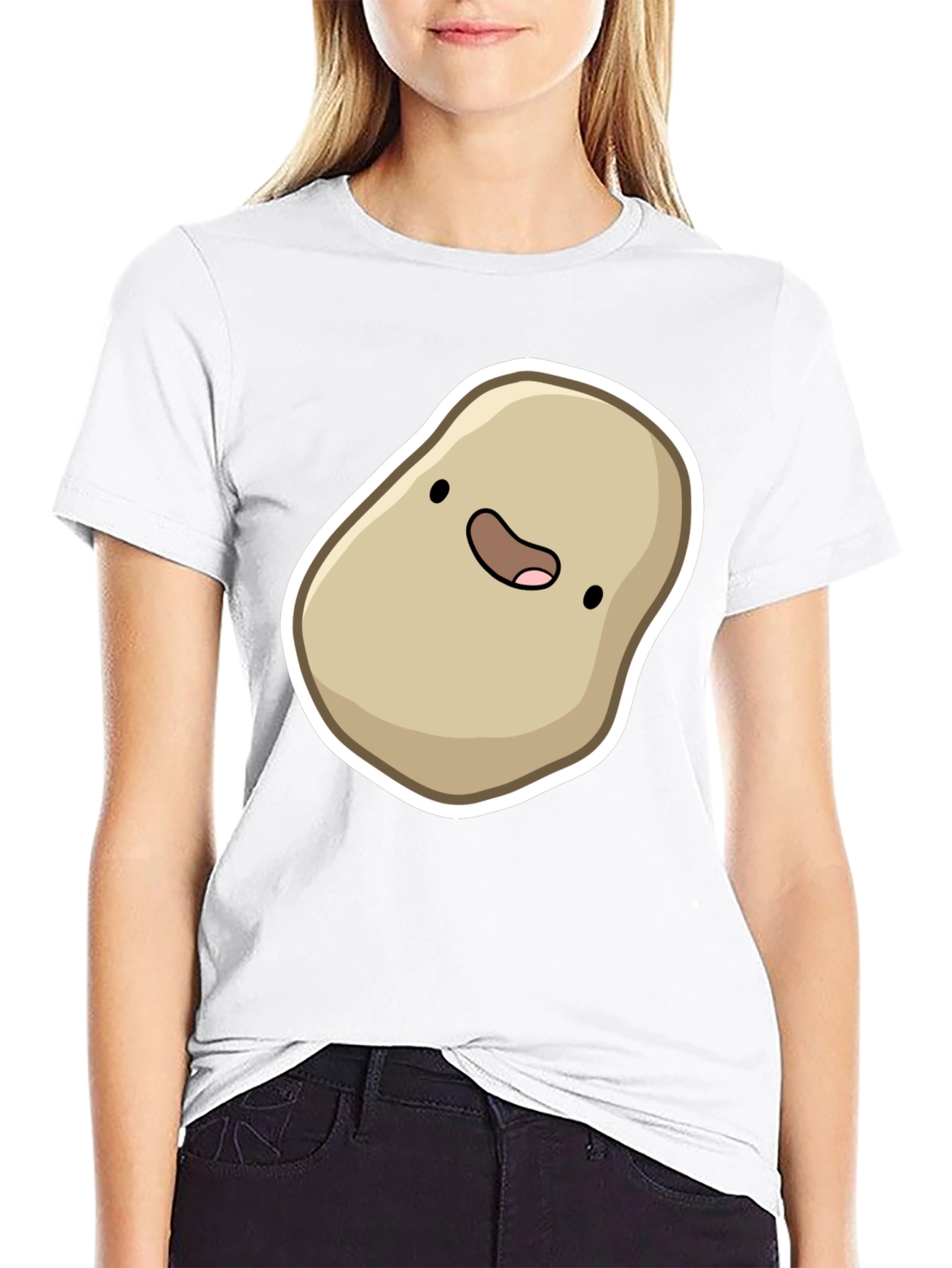 Cute Potato Cartoon Graphic Black T-Shirt